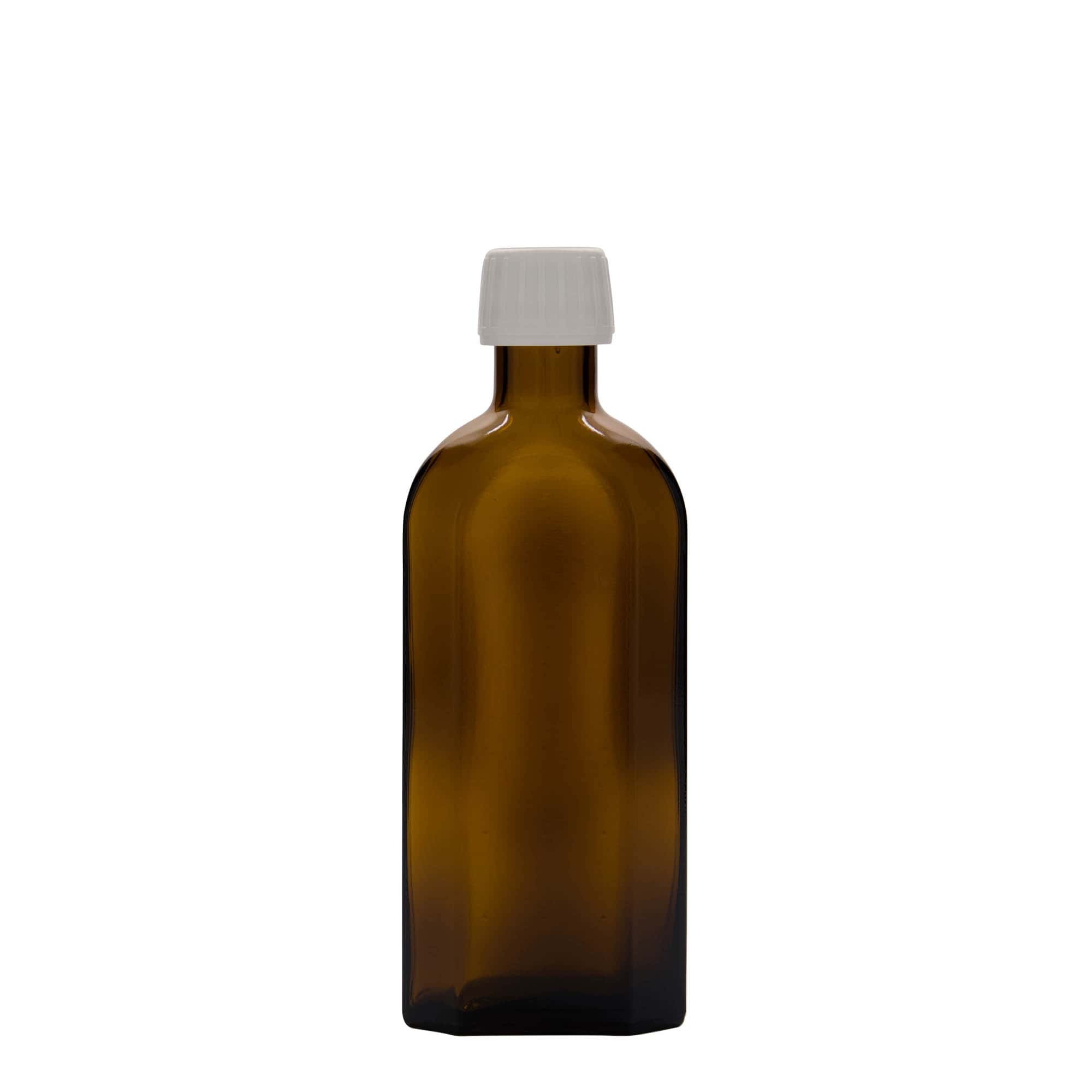 250 ml sticlă medicală Meplat, ovală, sticlă, maro, gura: PP 28