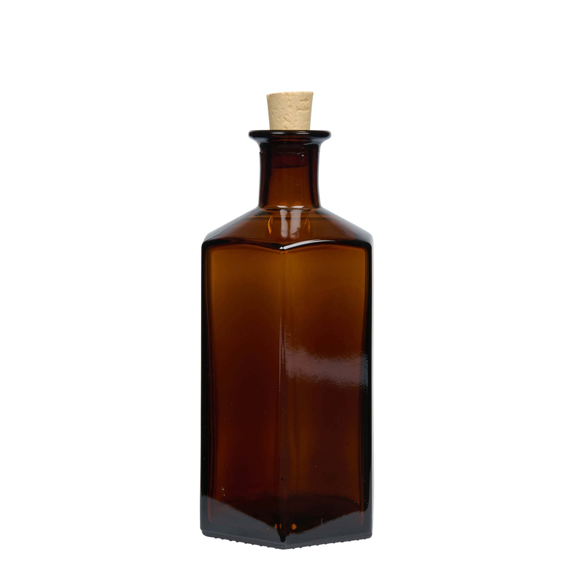 Sticlă de sticlă de 500 ml farmacist 'Jimmy', hexagonală, maro, gura: dop de plută Sticlă de sticlă de 500 ml farmacist 'Jimmy', hexagonală, maro, gura: dop de plută