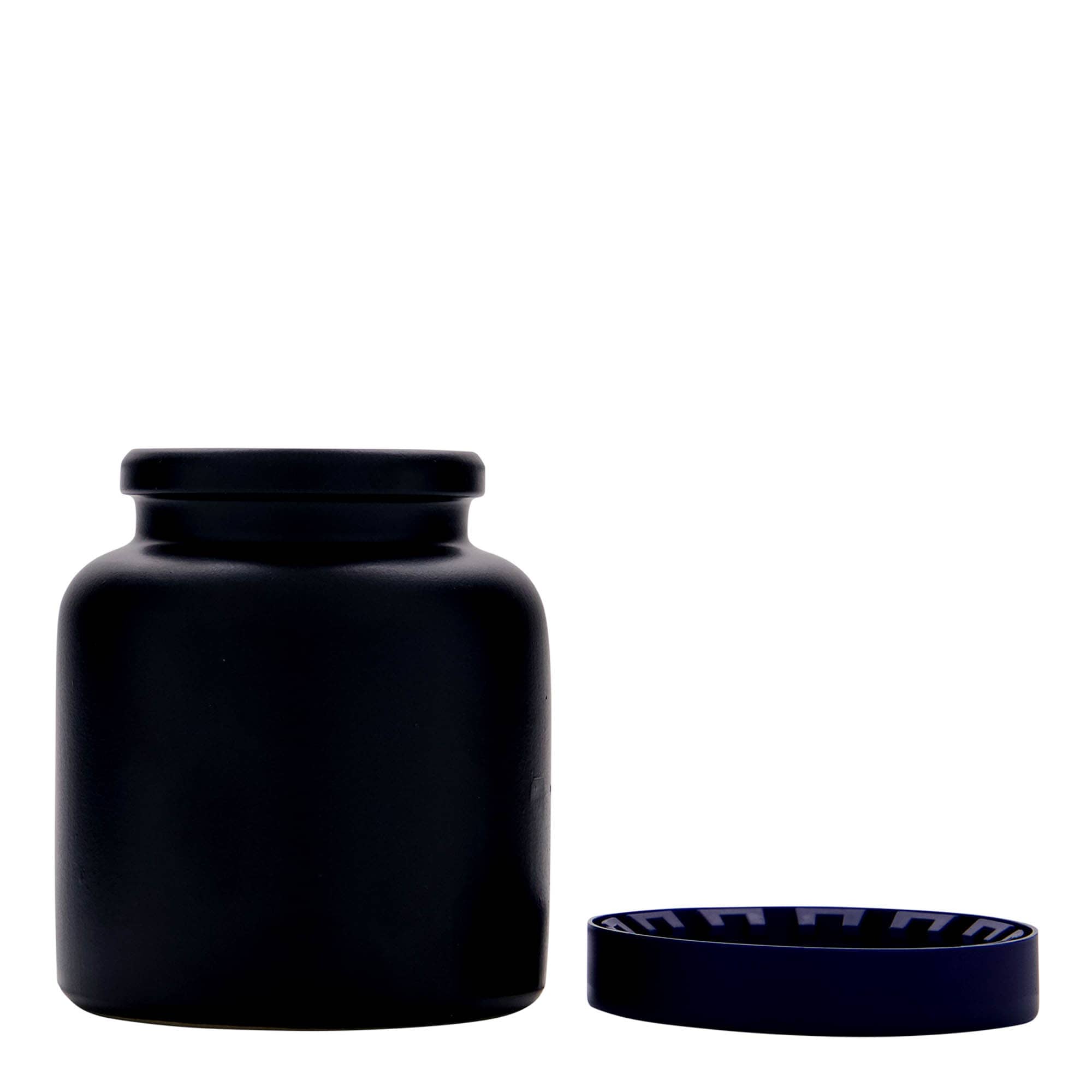 270 ml oală din ceramică de gresie, neagră, gură: capac cu margine peste buza vasului