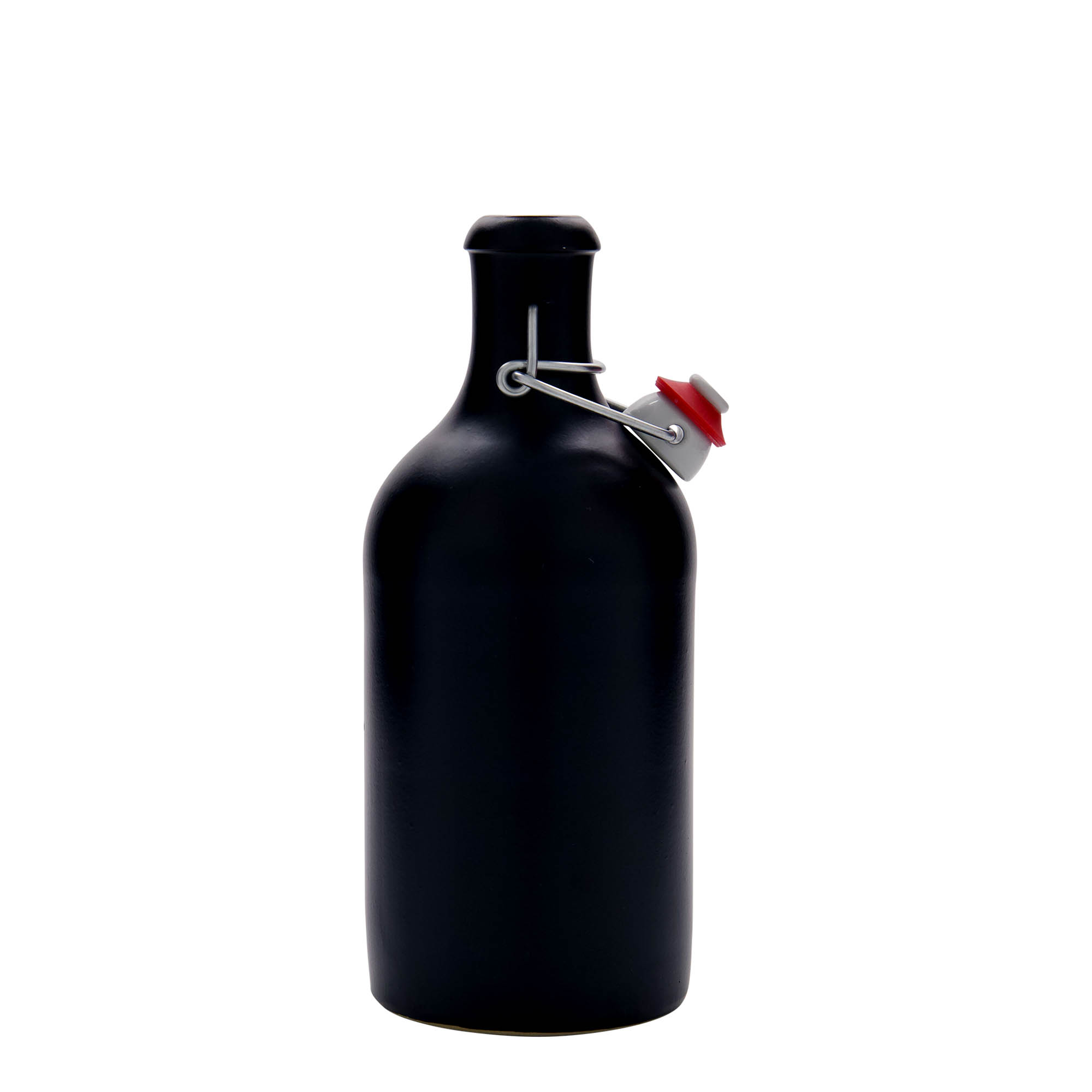 Cana de lut 500 ml, ceramică, neagră, gura: închidere cu clemă