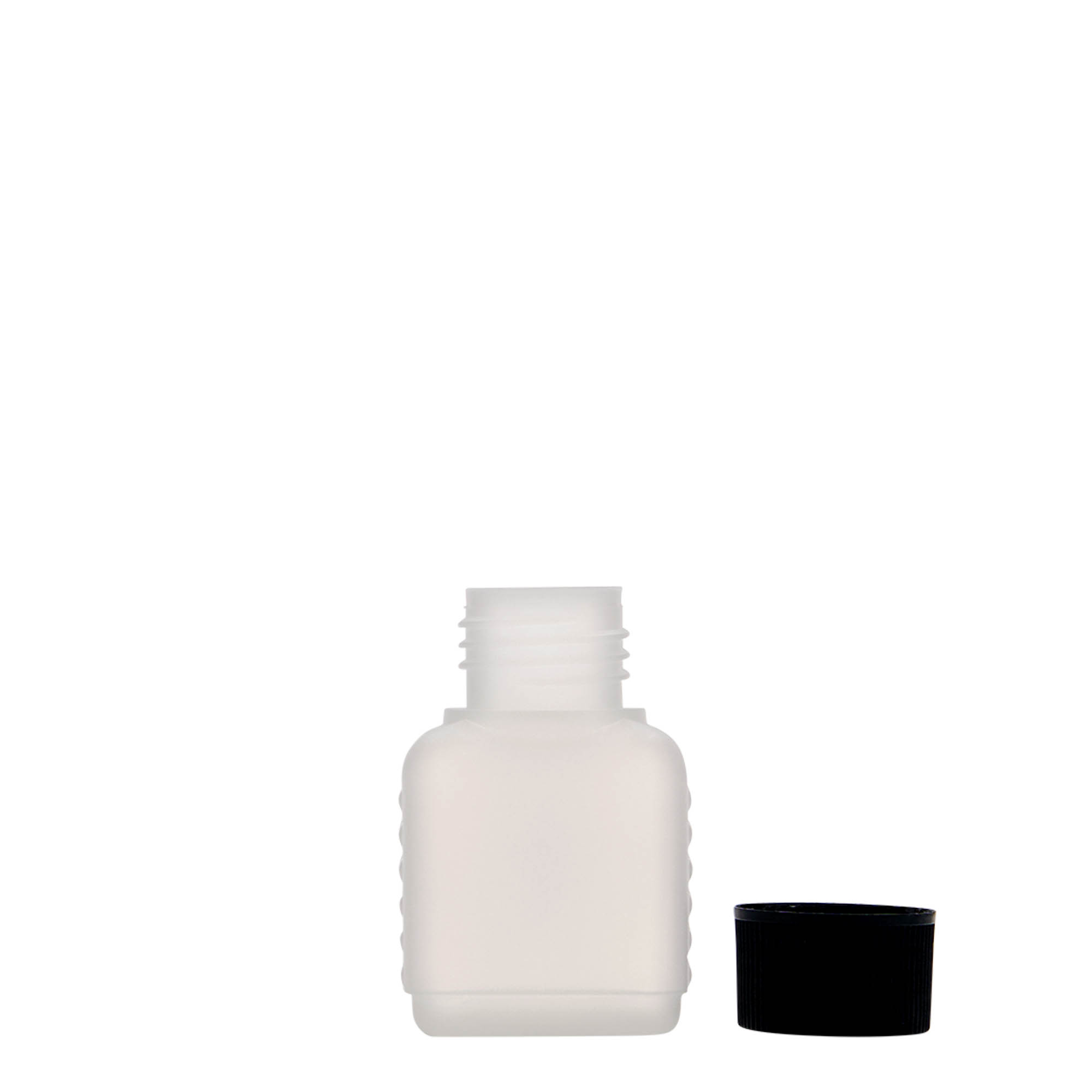 Sticlă canistră de 50 ml, dreptunghiulară, plastic HDPE, natural, gura: DIN 25 Sticlă canistră de 50 ml, dreptunghiulară, plastic HDPE, natural, gura: DIN 25