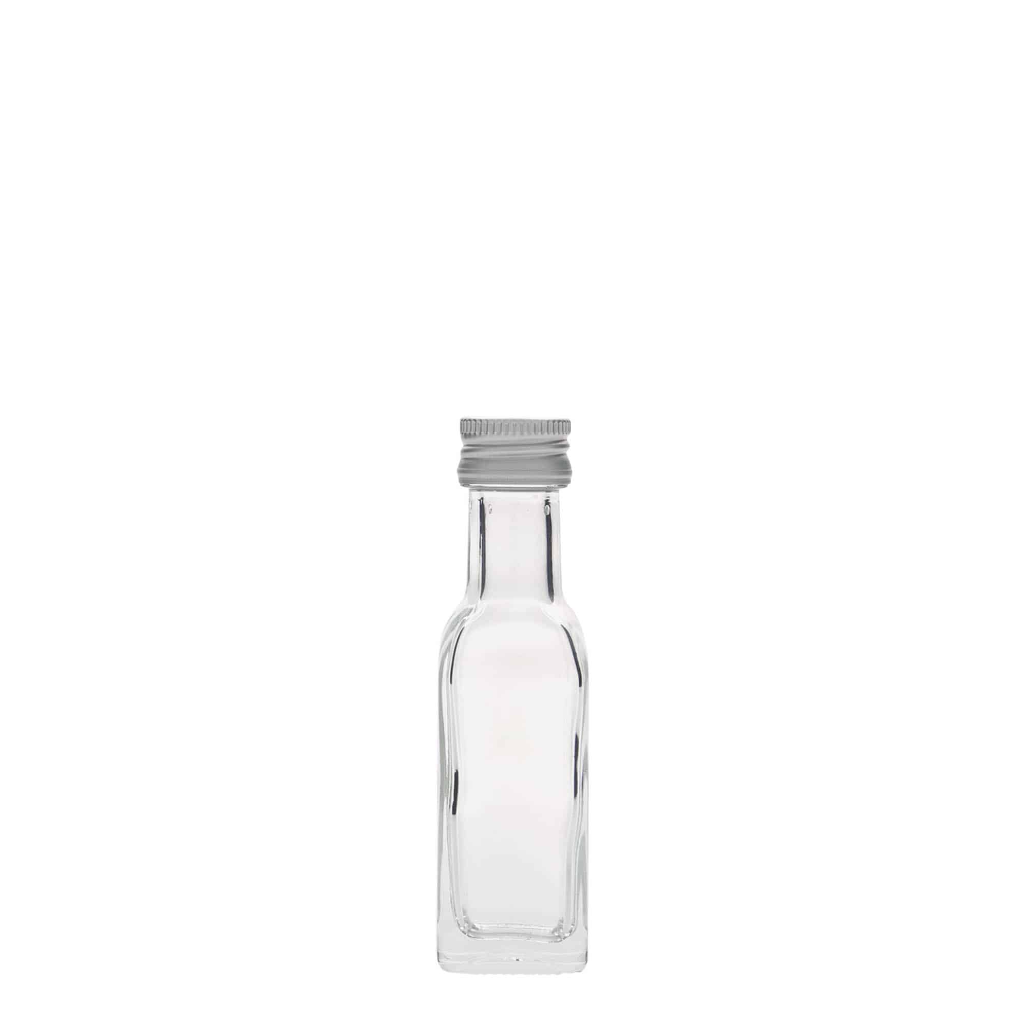Sticlă de 20 ml din sticlă „Marasca”, pătrată, gura: PP 18