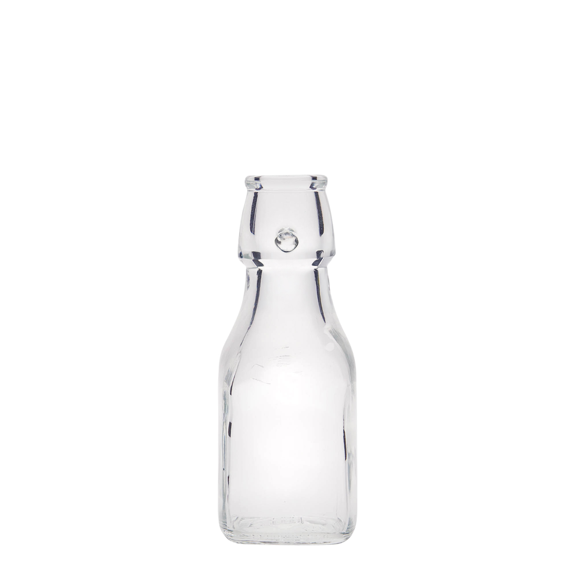 Sticlă de sticlă de 125 ml „Swing”, pătrată, gât: închidere cu clemă Sticlă de sticlă de 125 ml „Swing”, pătrată, gât: închidere cu clemă