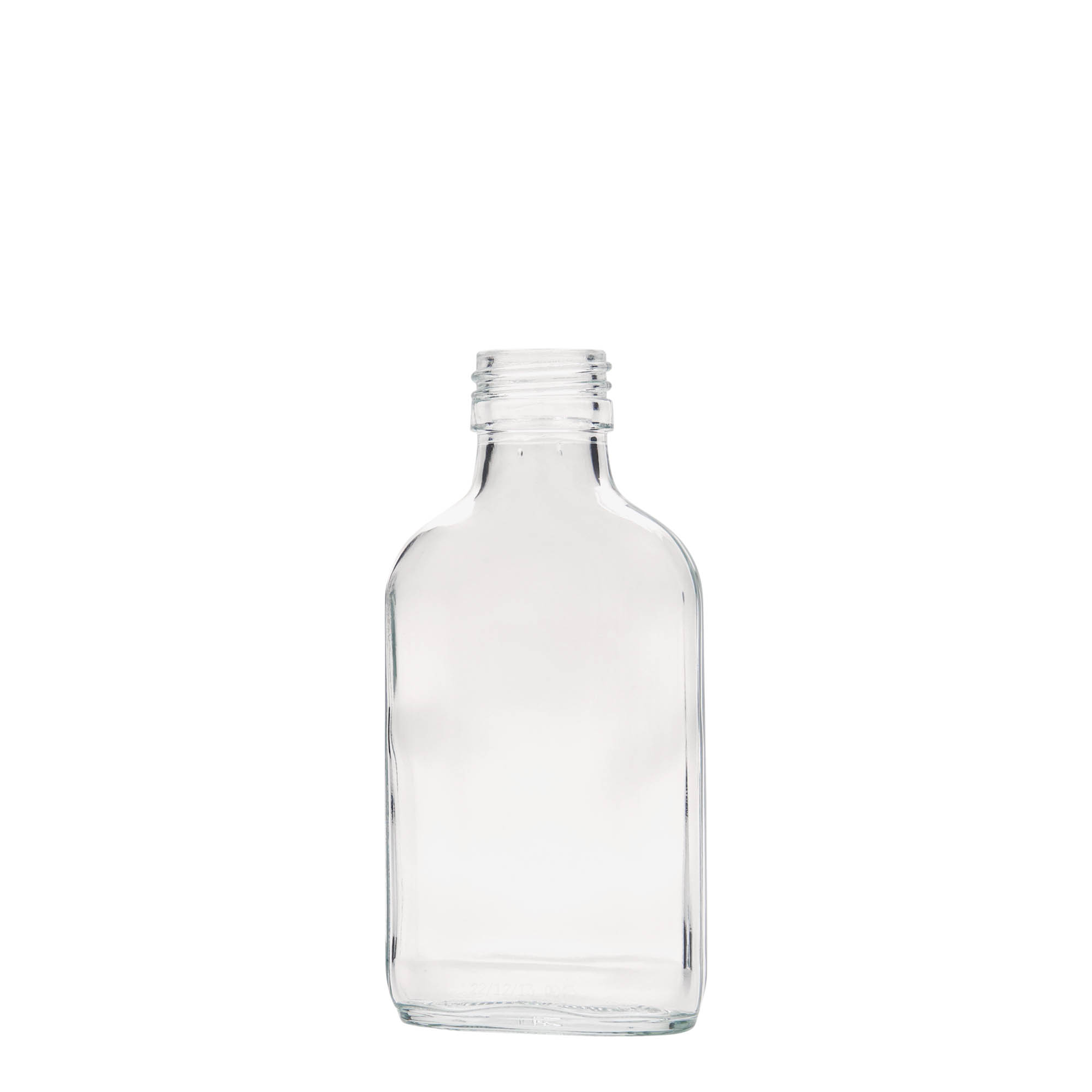 Sticluță de buzunar 100 ml, dreptunghiulară, sticlă, gura: PP 28