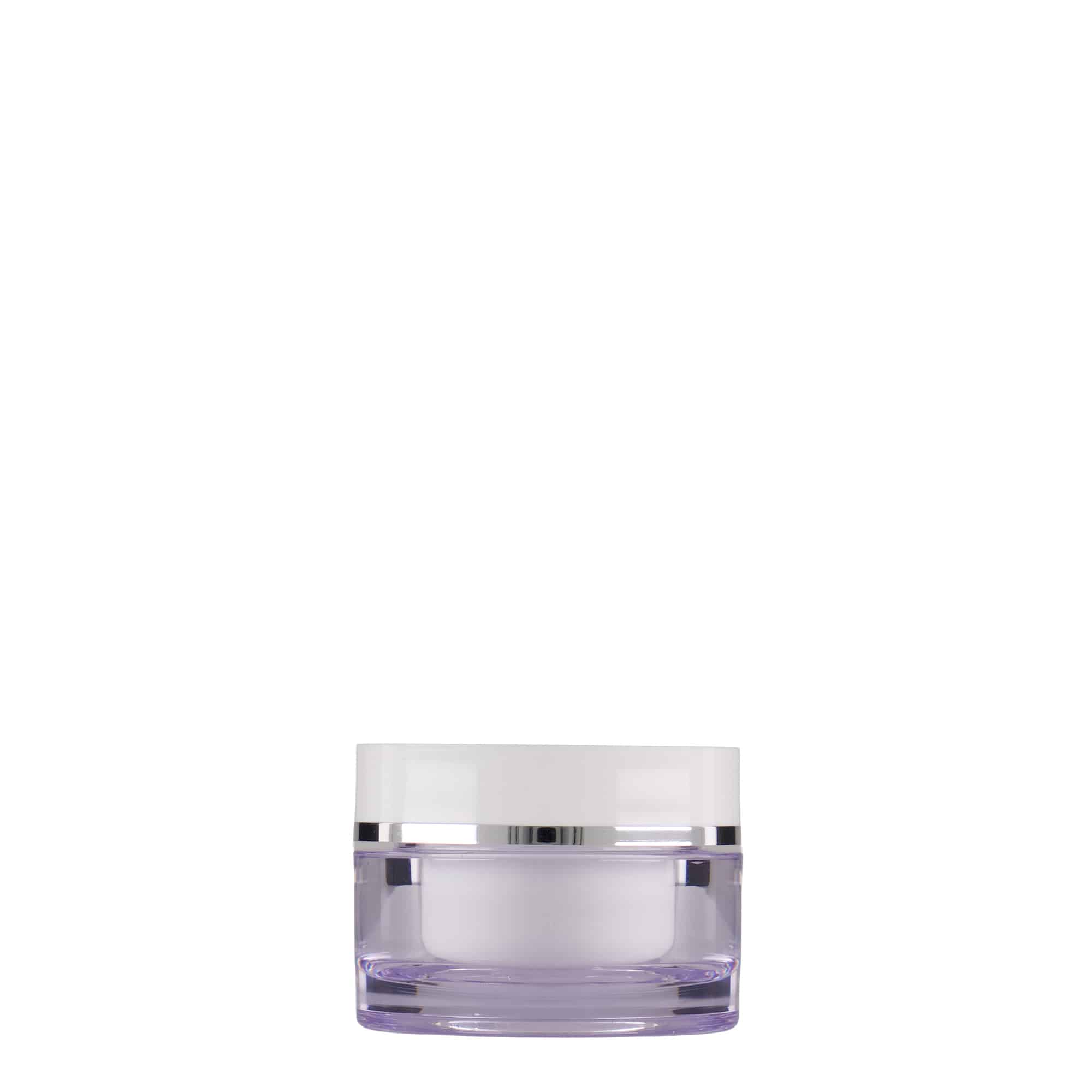 10 ml borcan, plastic SAN, alb, gura: capac cu filet