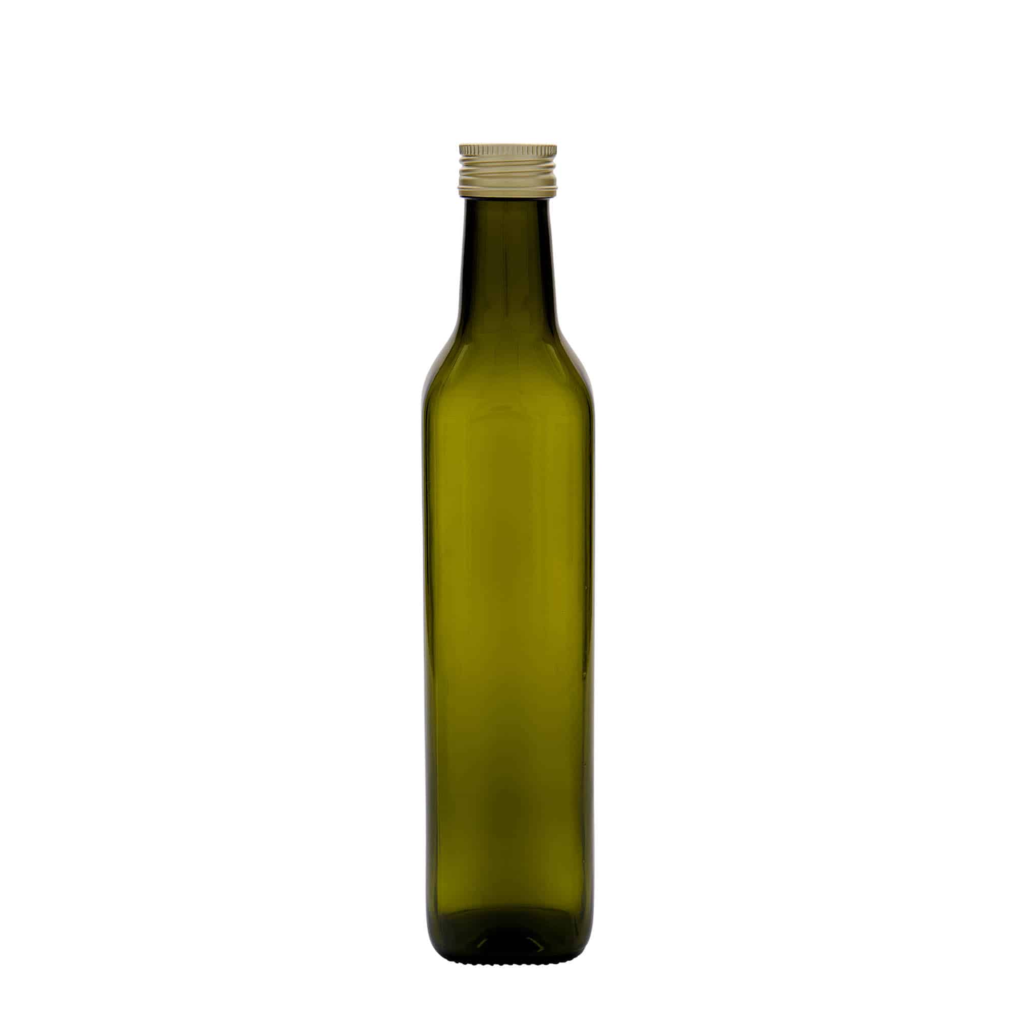 Sticlă de sticlă de 500 ml „Marasca”, pătrată, verde antic, gura: PP 31,5