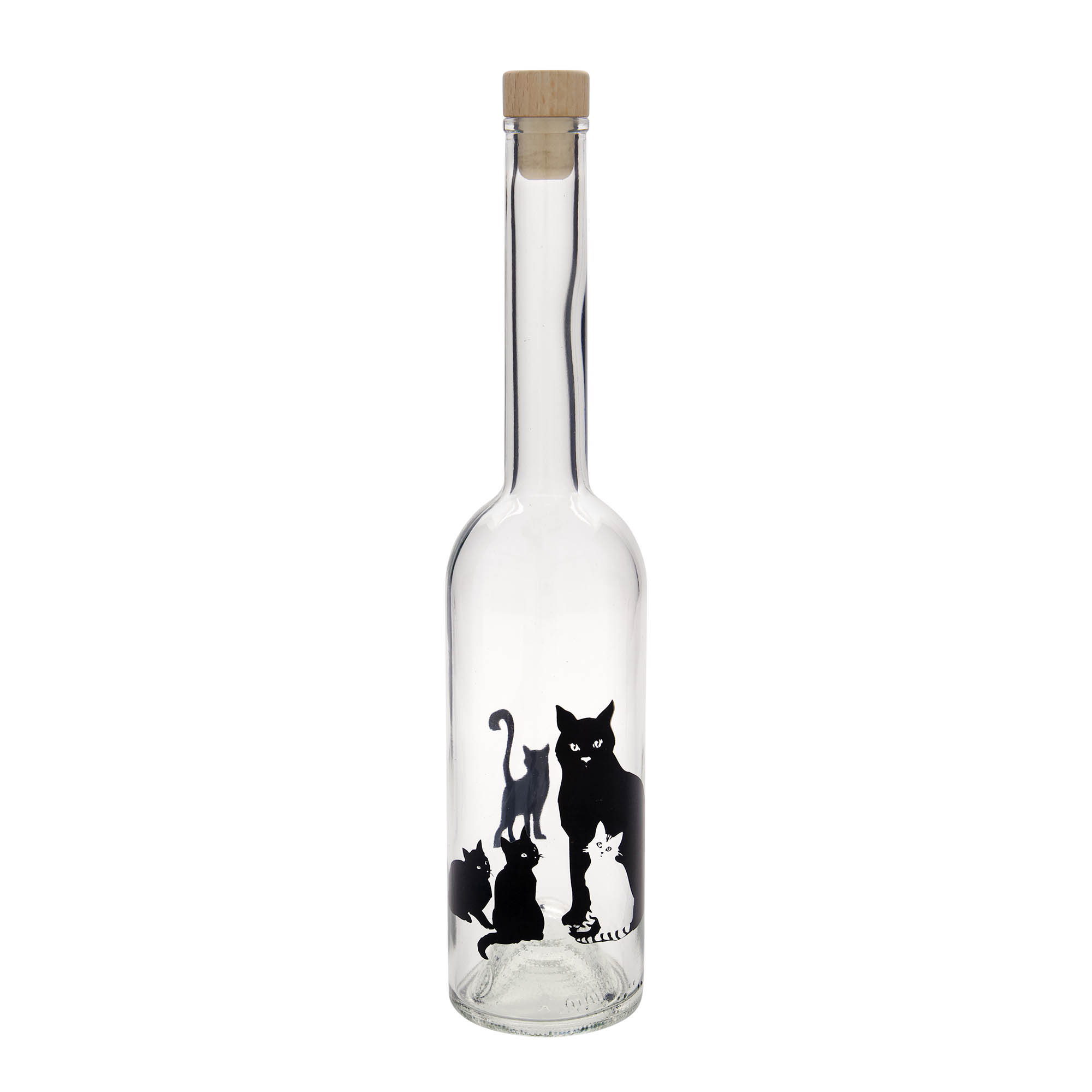 Sticlă de sticlă de 500 ml „Opera”, motiv: pisici, gura: dop de plută Sticlă de sticlă de 500 ml „Opera”, motiv: pisici, gura: dop de plută
