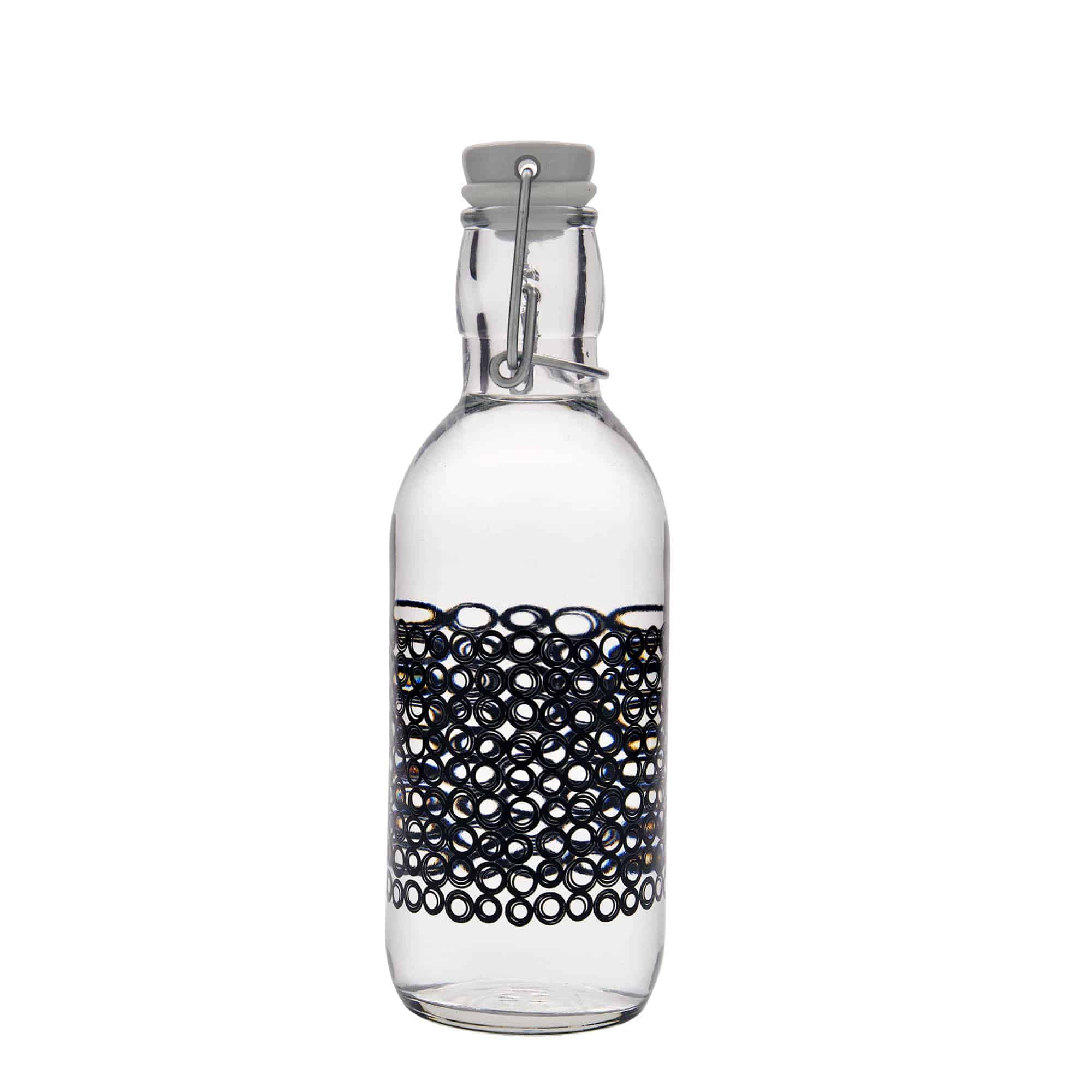 Sticlă de sticlă de 500 ml „Emilia”, motiv: Circola nero, gât: închidere cu clemă Sticlă de sticlă de 500 ml „Emilia”, motiv: Circola nero, gât: închidere cu clemă