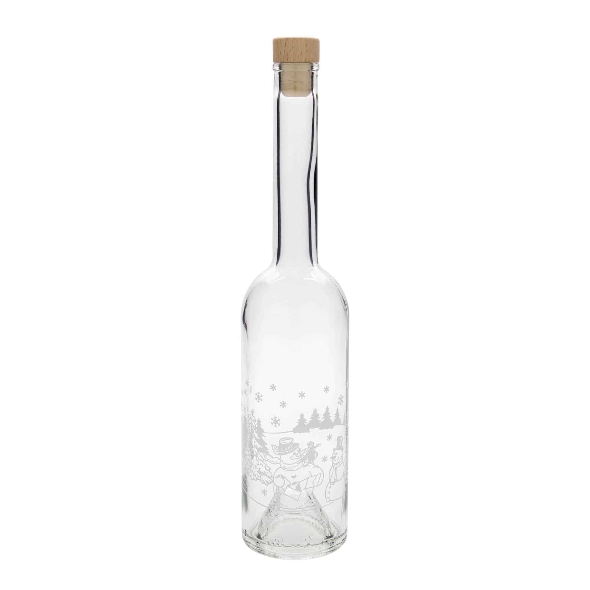 Sticlă de sticlă de 500 ml „Opera”, motiv: sticlă cu om de zăpadă, gât: dop de plută