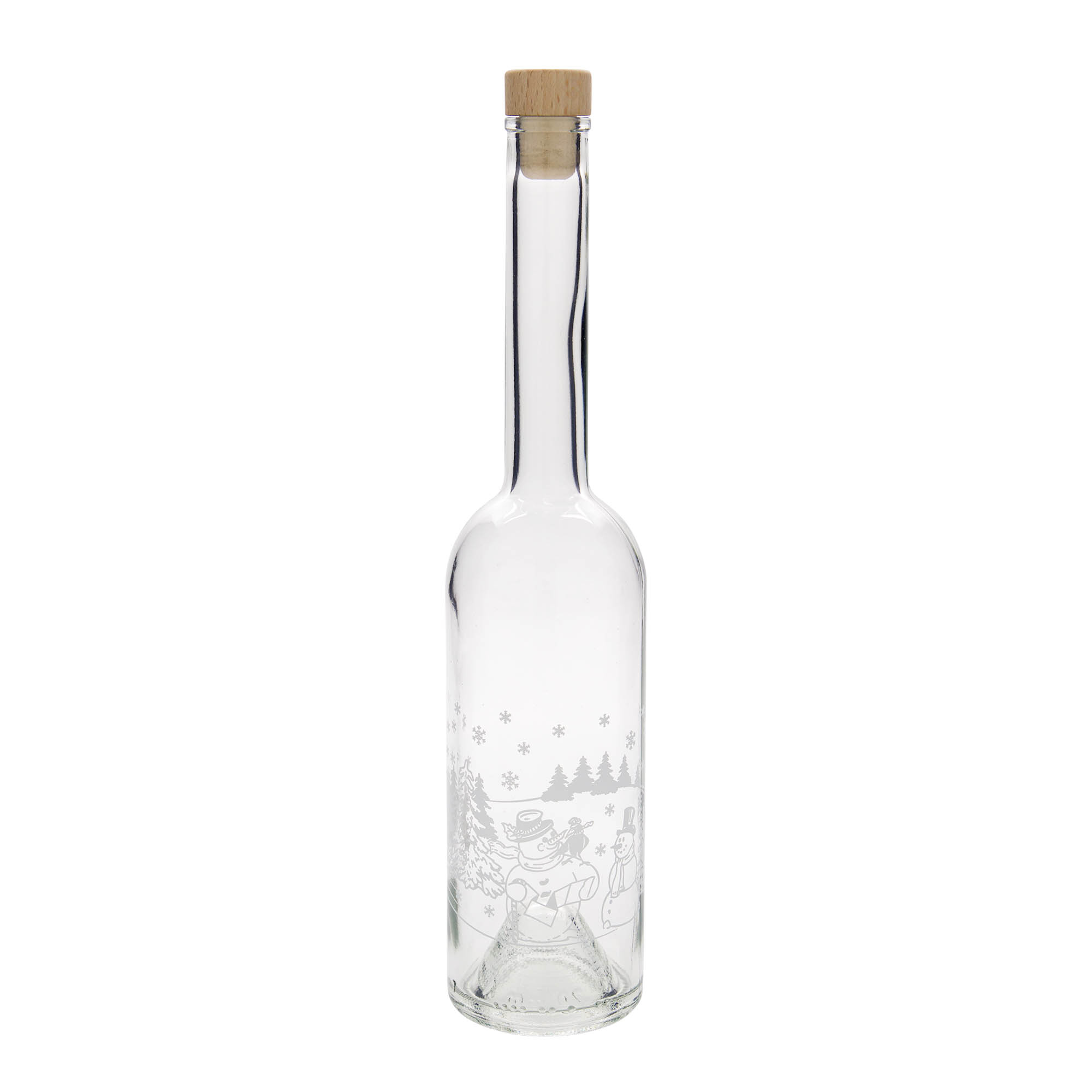 Sticlă de sticlă de 500 ml „Opera”, motiv: sticlă cu om de zăpadă, gât: dop de plută Sticlă de sticlă de 500 ml „Opera”, motiv: sticlă cu om de zăpadă, gât: dop de plută