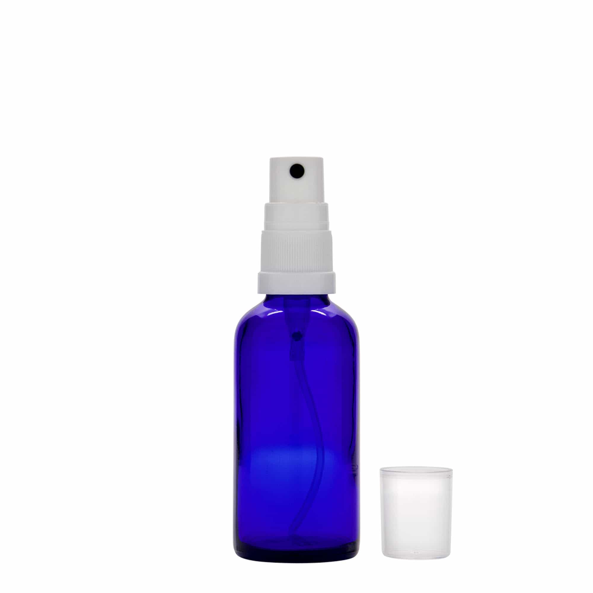 Flacon pulverizator 50 ml medicină, sticlă, albastru regal, gura: DIN 18