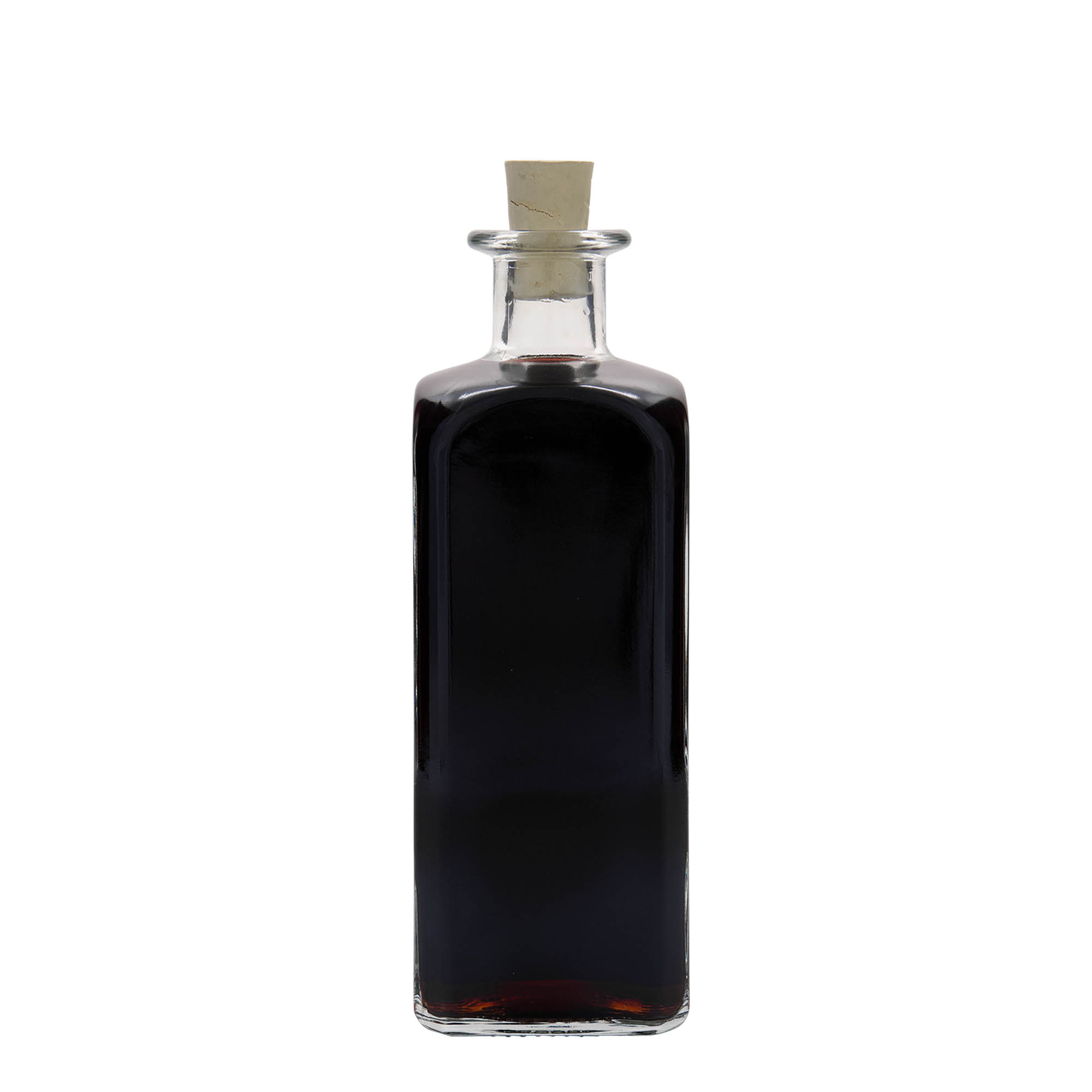 Sticlă de sticlă de 500 ml Apotheker Carré, pătrată, gură: plută