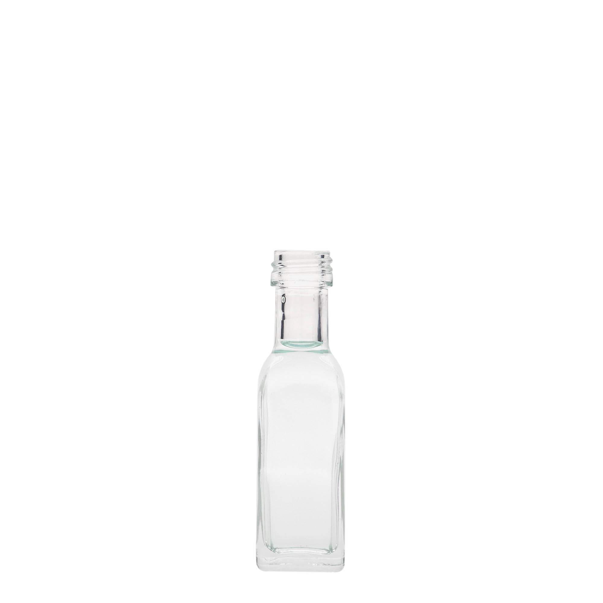 Sticlă de 20 ml din sticlă „Marasca”, pătrată, gura: PP 18