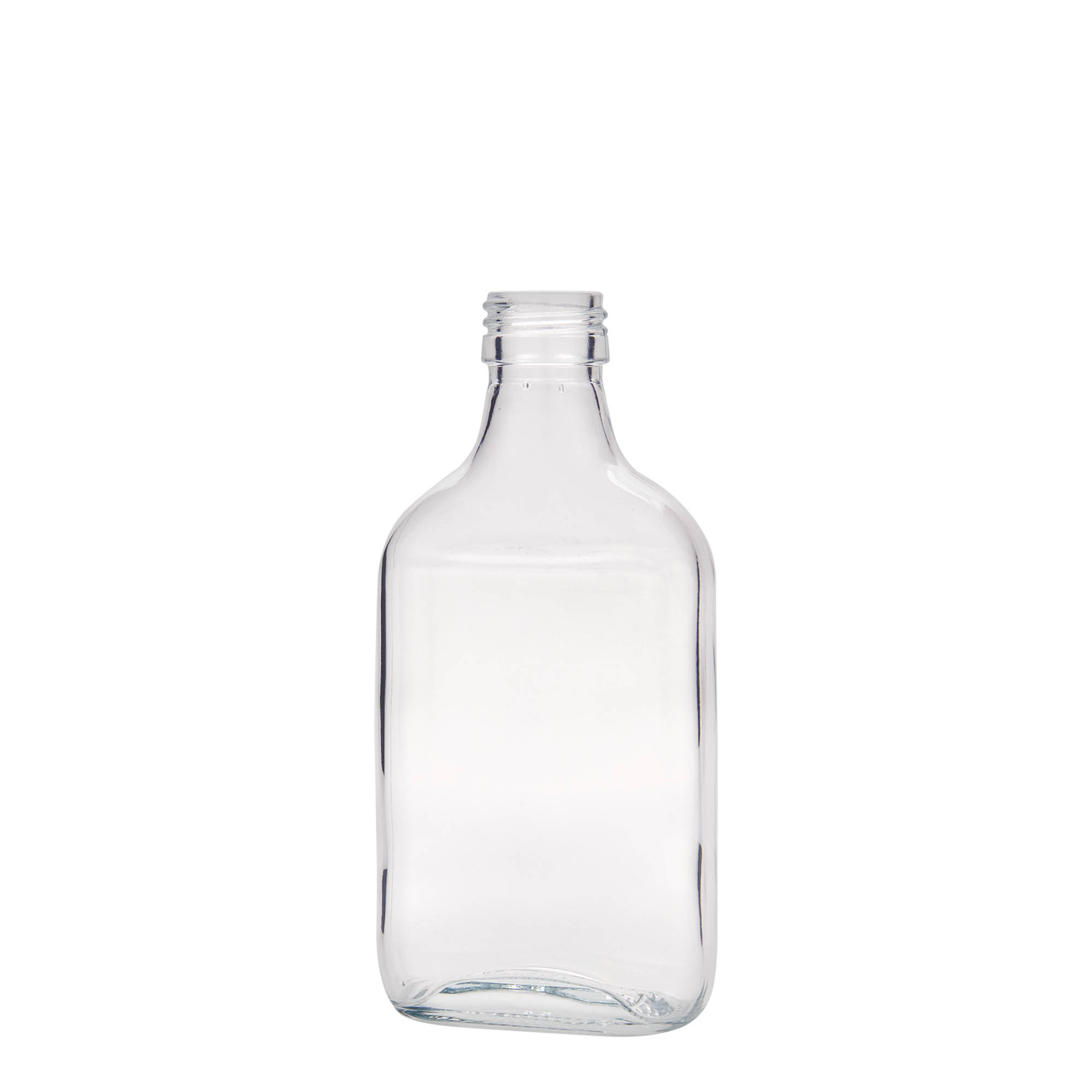 Sticlă de buzunar 200 ml, dreptunghiulară, sticlă, gura: PP 28 Sticlă de buzunar 200 ml, dreptunghiulară, sticlă, gura: PP 28