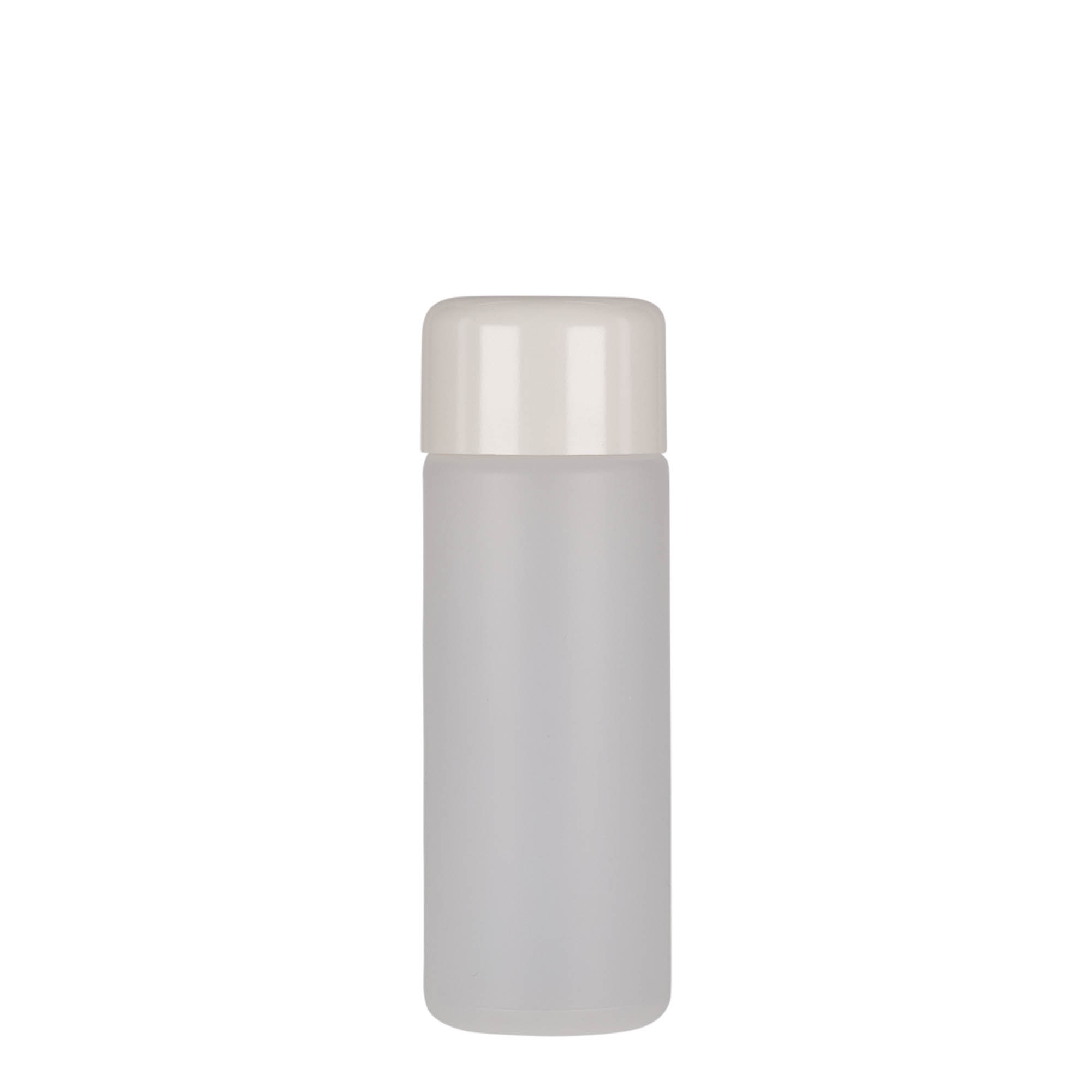 100 ml sticlă rotundă, plastic PE, natural, gura: capac cu filet
