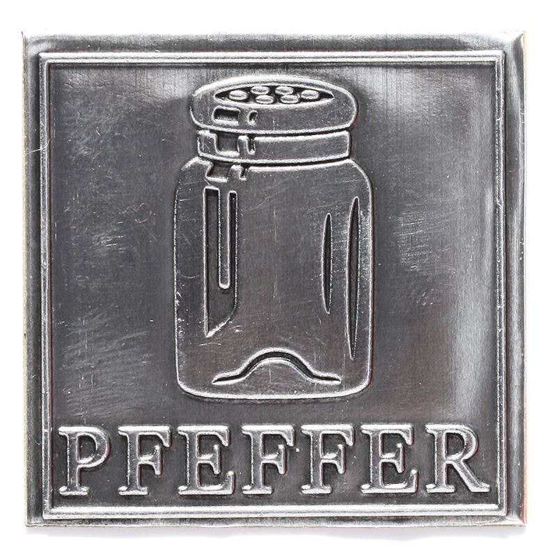 Etichetă pentru conservă „Piper”, pătrată, metalică, argintie