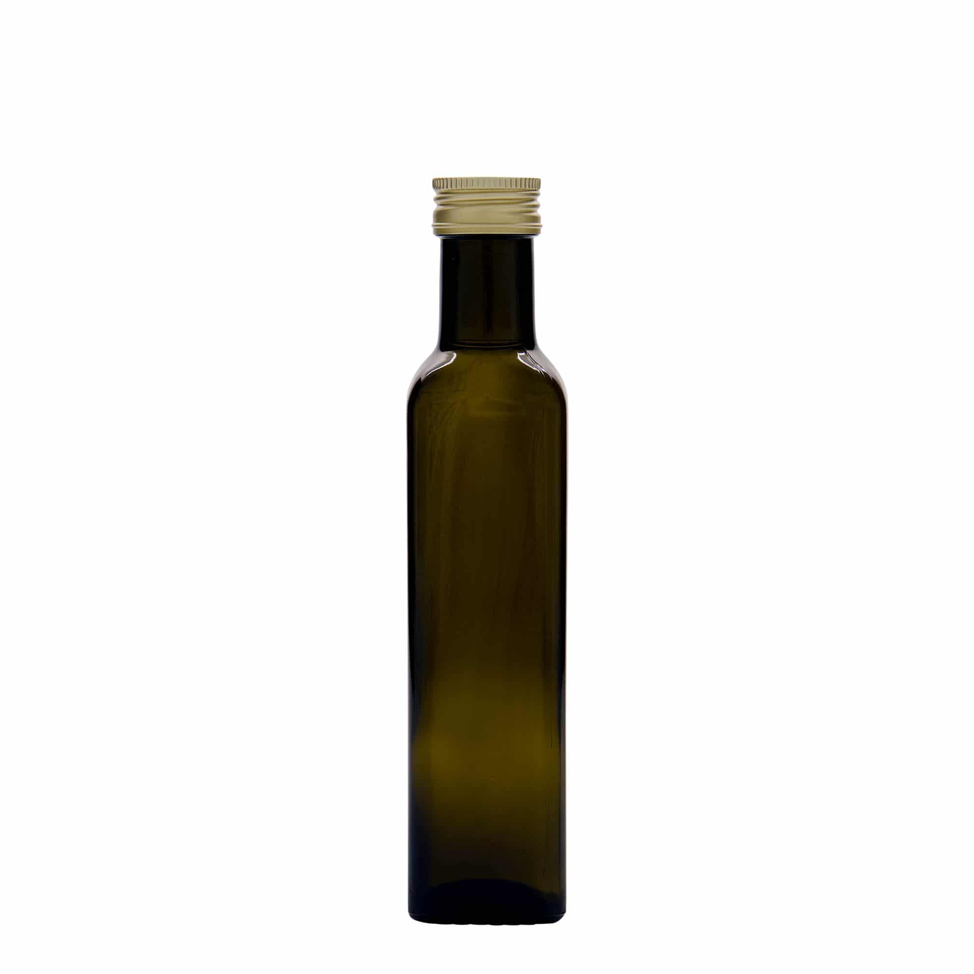 Sticlă de sticlă de 250 ml „Marasca”, pătrată, verde antic, gura: PP 31,5