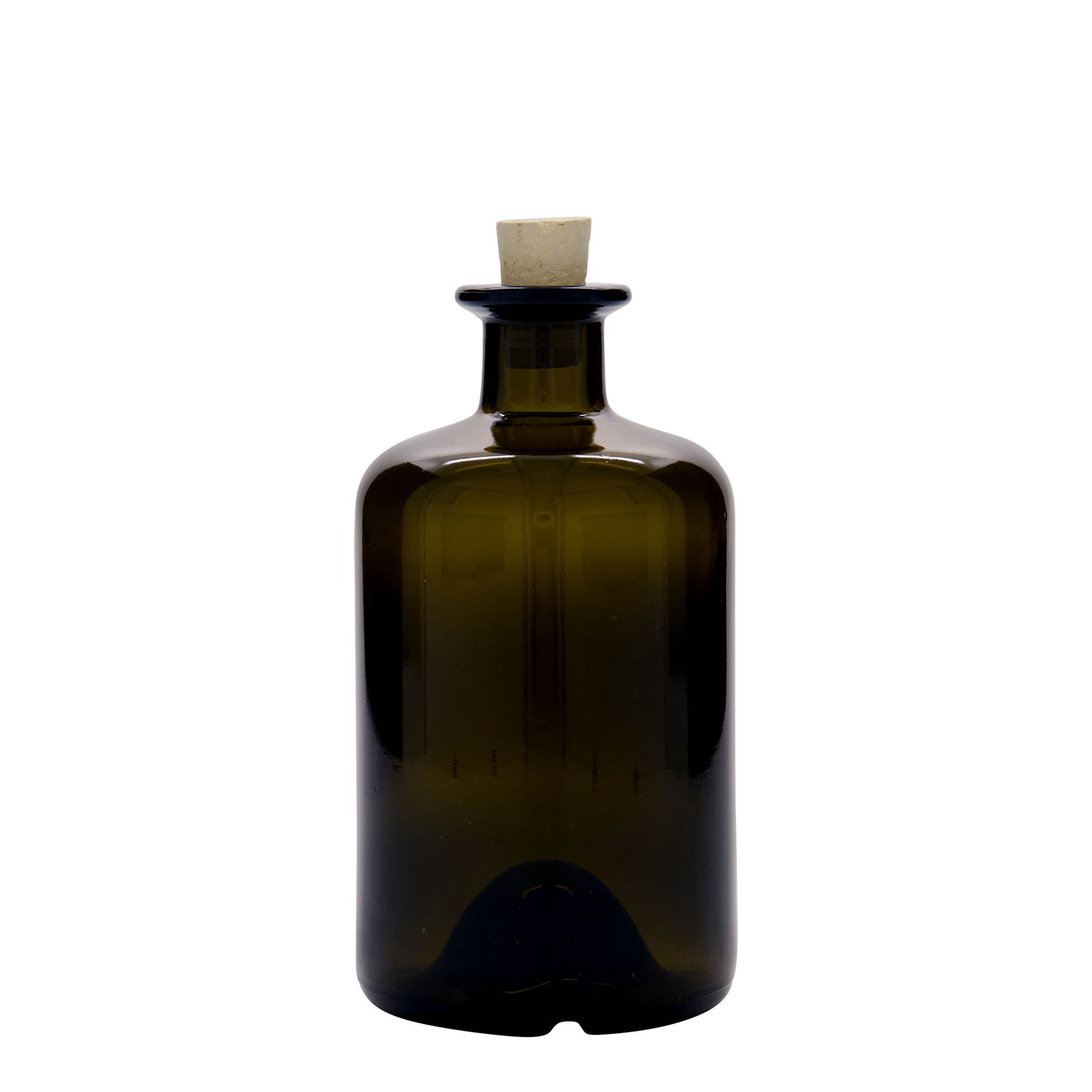 Sticlă de 500 ml pentru farmacist, verde antic, gura: dop de plută Sticlă de 500 ml pentru farmacist, verde antic, gura: dop de plută