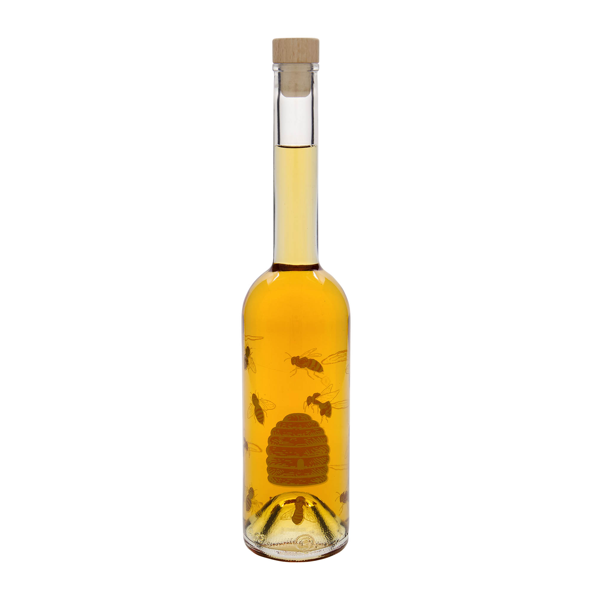 Sticlă de sticlă de 500 ml „Opera”, motiv: albine, gura: dop de plută Sticlă de sticlă de 500 ml „Opera”, motiv: albine, gura: dop de plută