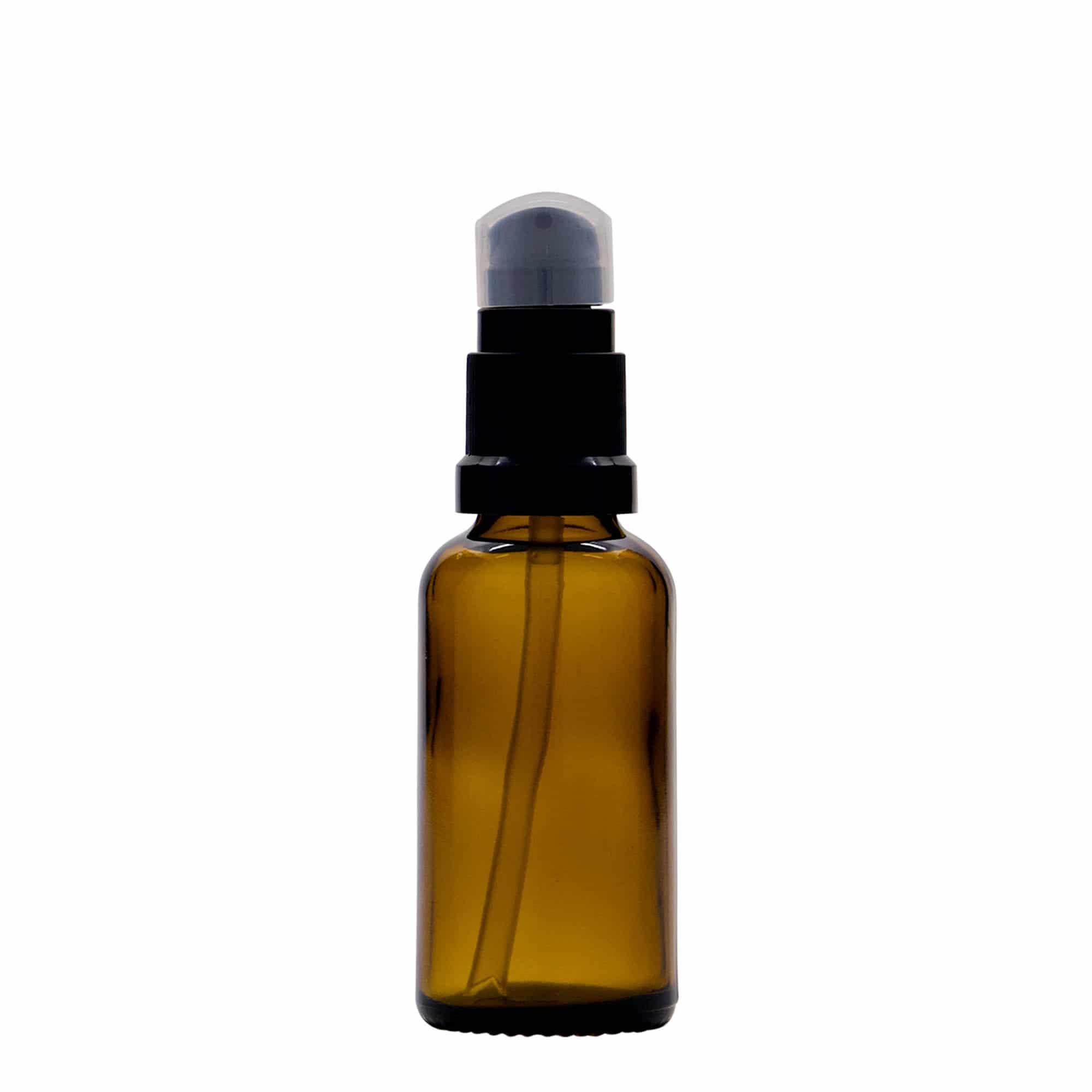 Flacon medical de 30 ml cu pompă pentru loțiune, sticlă, maro, gura: DIN 18