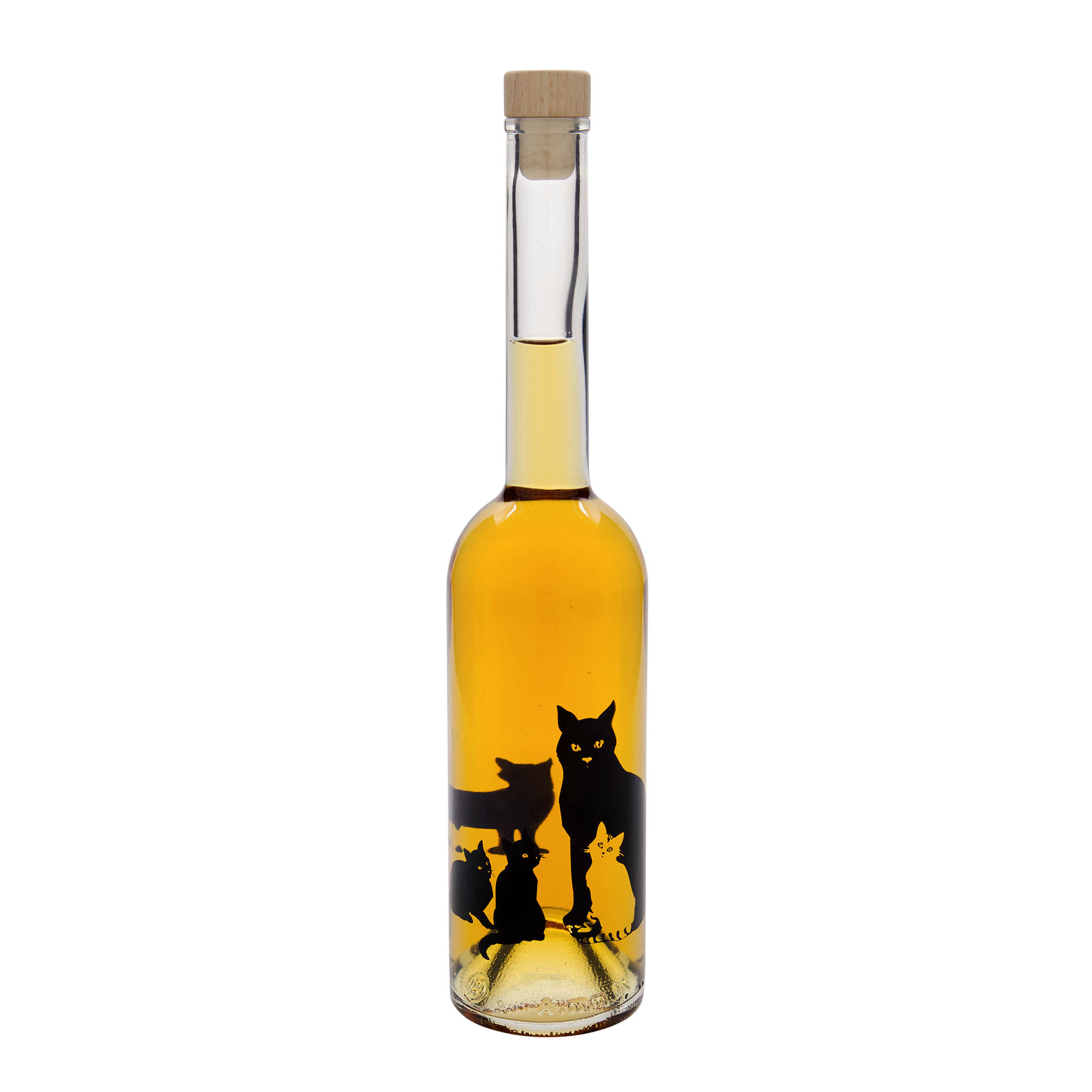 Sticlă de sticlă de 500 ml „Opera”, motiv: pisici, gura: dop de plută Sticlă de sticlă de 500 ml „Opera”, motiv: pisici, gura: dop de plută