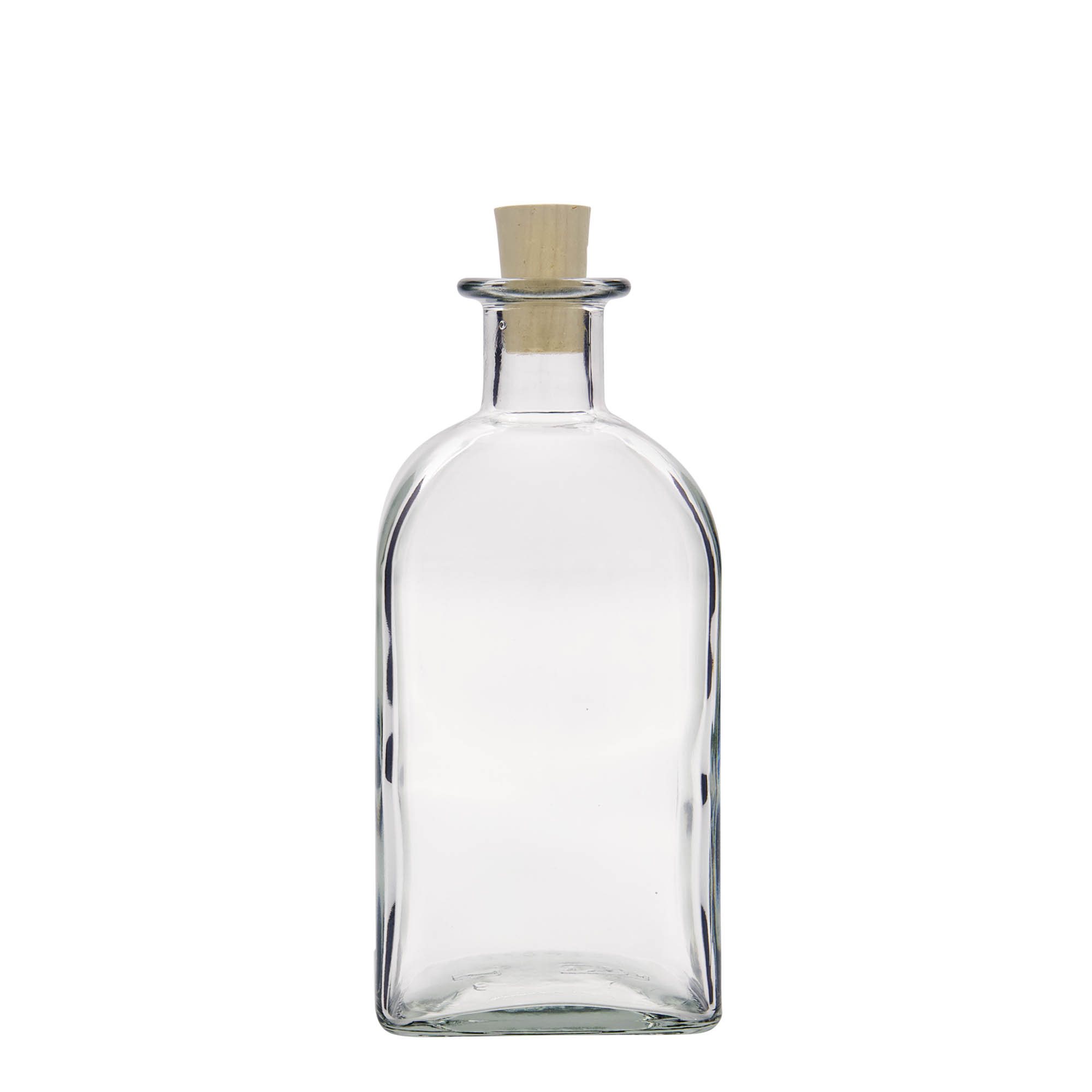 Sticlă de 500 ml din sticlă, farmacist Carré, pătrată, gura: plută Sticlă de 500 ml din sticlă, farmacist Carré, pătrată, gura: plută