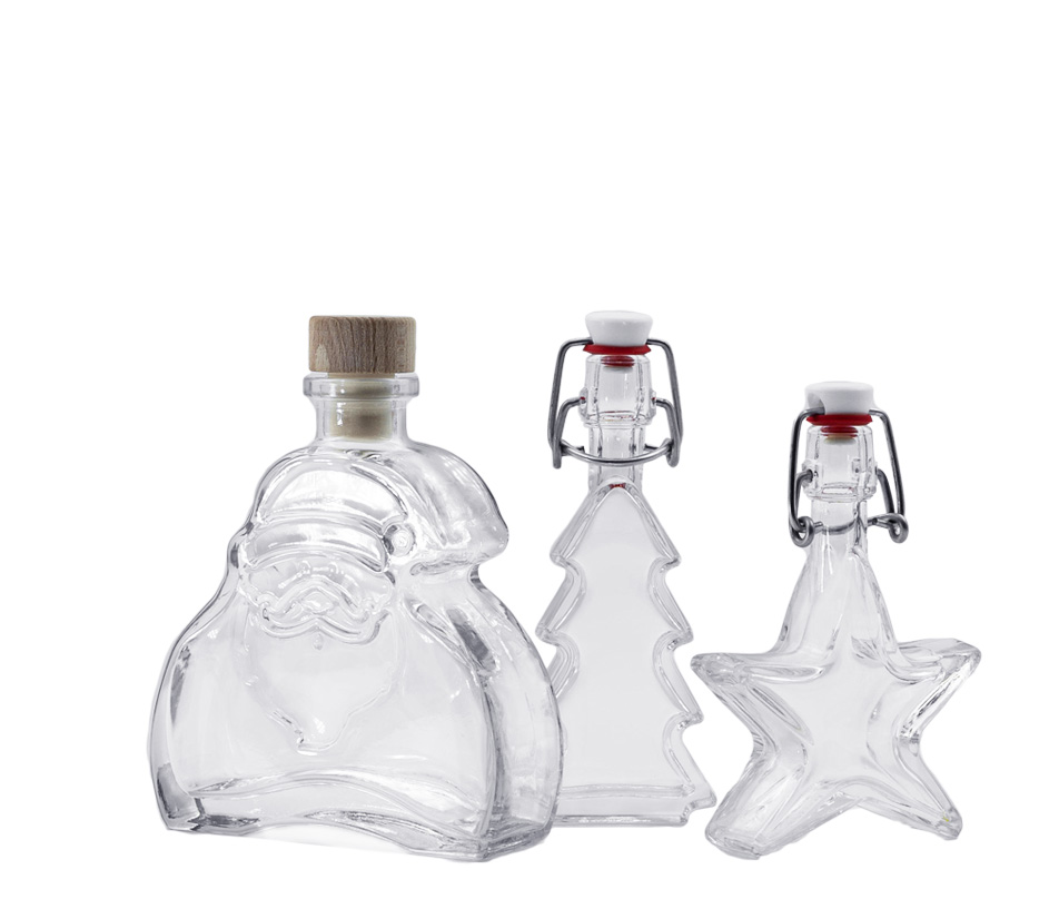 Trei sticle decorative pentru sezonul de Crăciun