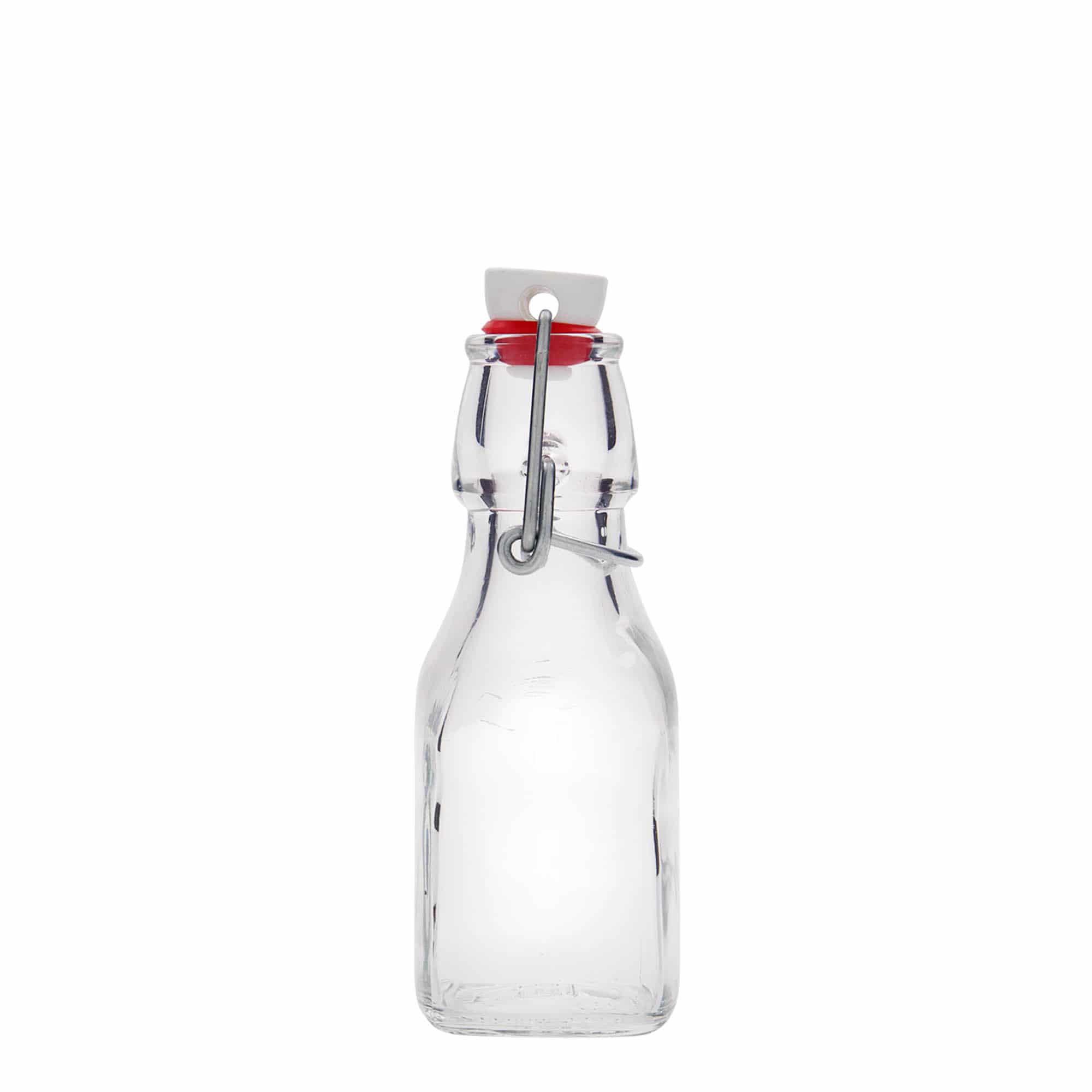 Sticlă de sticlă de 125 ml „Swing”, pătrată, gât: închidere cu clemă