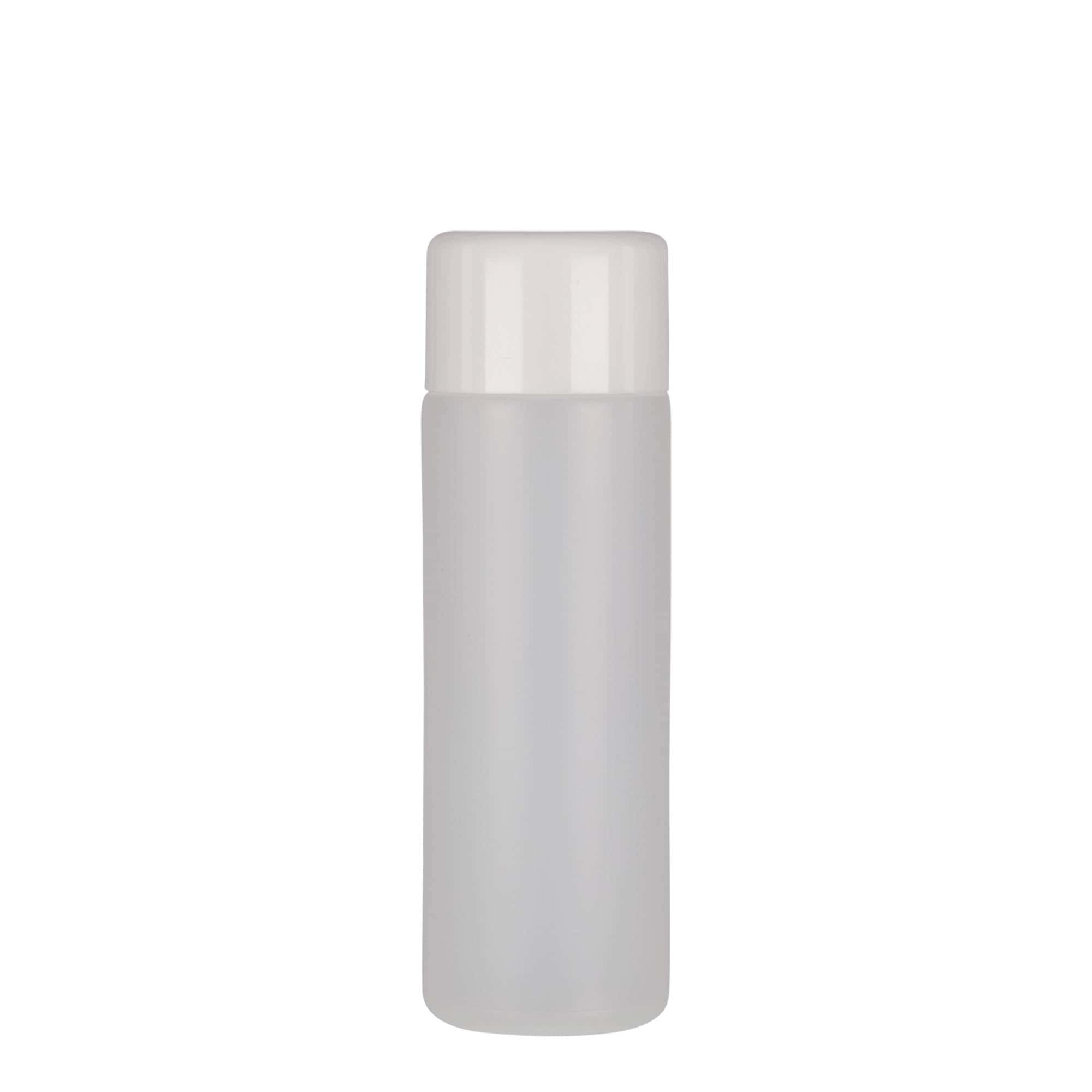 200 ml sticlă rotundă, plastic PE, natural, gura: capac cu filet