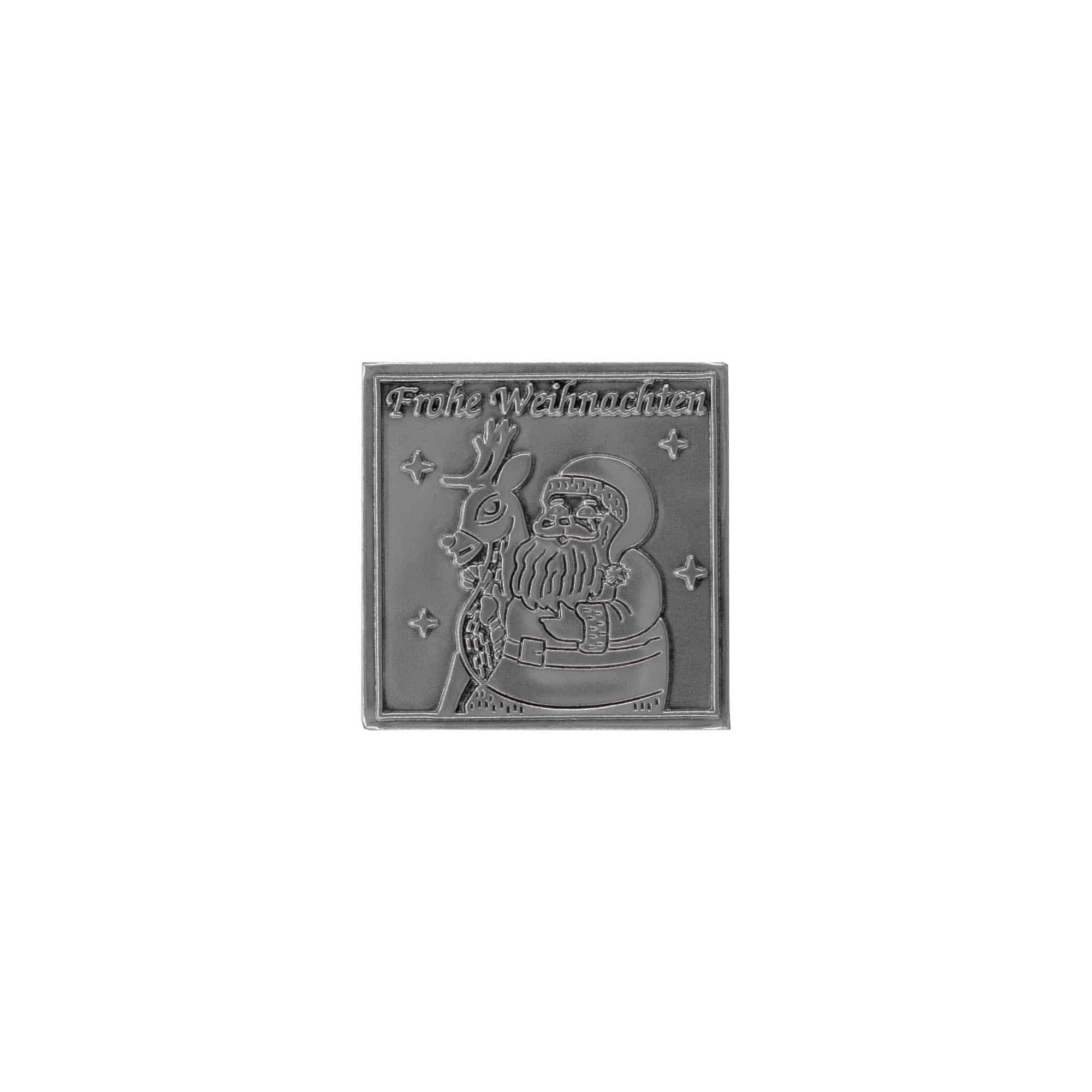 Etichetă de cositor „Crăciun fericit”, pătrată, metal, argintiu