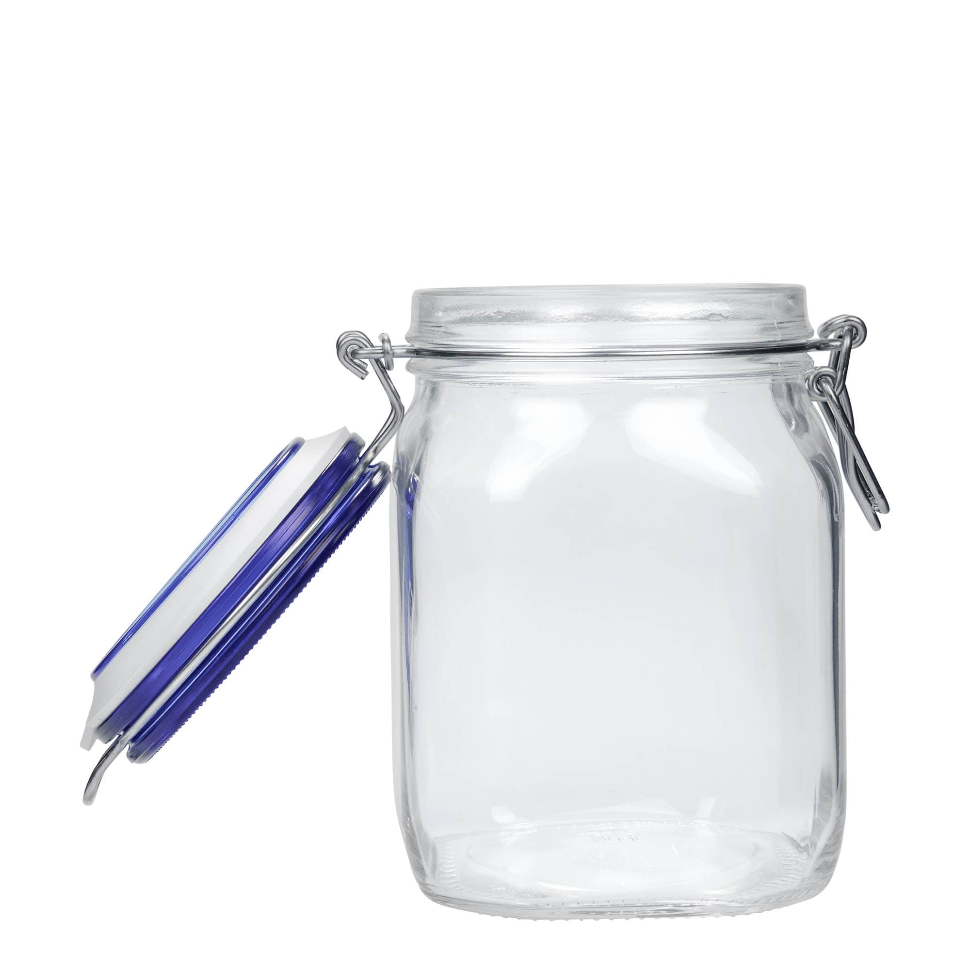 1.000 ml borcan cu clemă metalică „Fido” capac albastru, pătrat, gură: închidere cu clemă metalică
