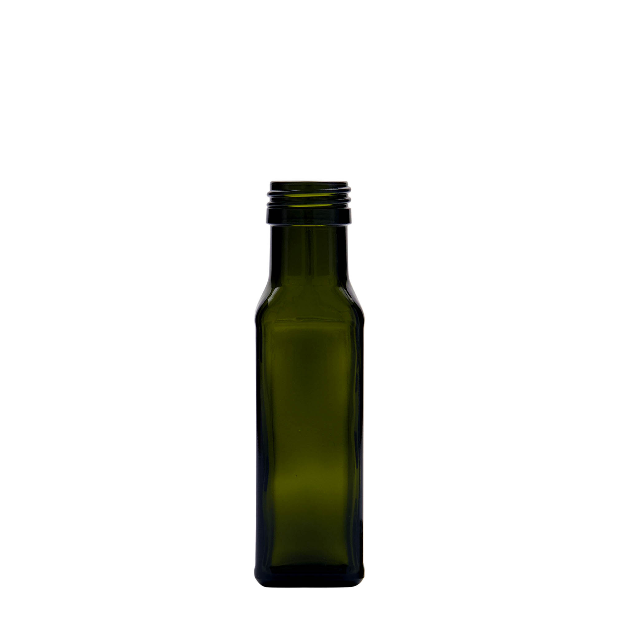 Sticlă de sticlă de 100 ml „Marasca”, pătrată, verde antic, gura: PP 31,5
