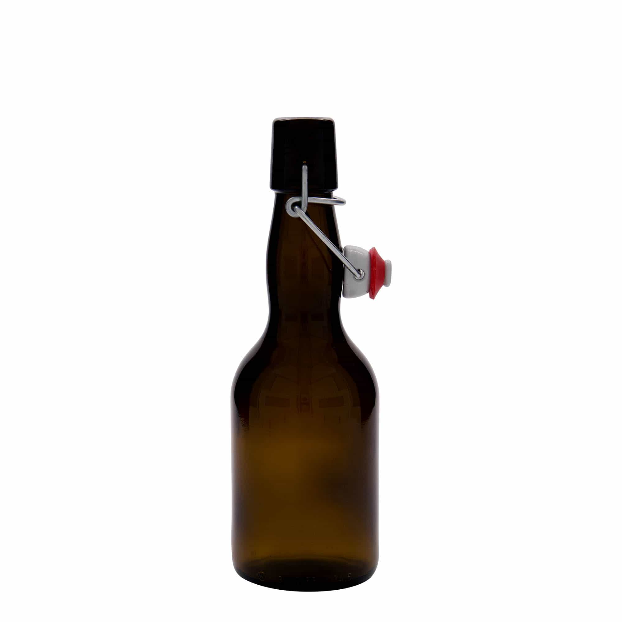 Sticlă de bere 330 ml cu gât îngust, sticlă, maro, deschidere: capac cu clemă