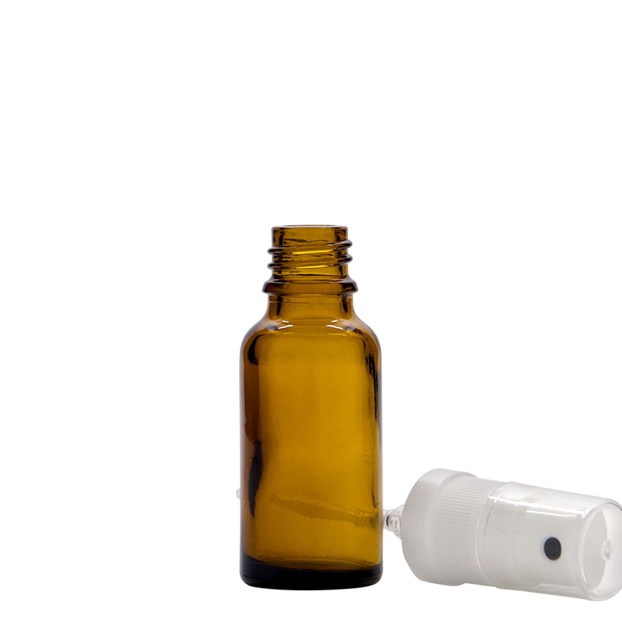 20 ml sticlă cu pulverizator medicină, sticlă, maro, gura: DIN 18