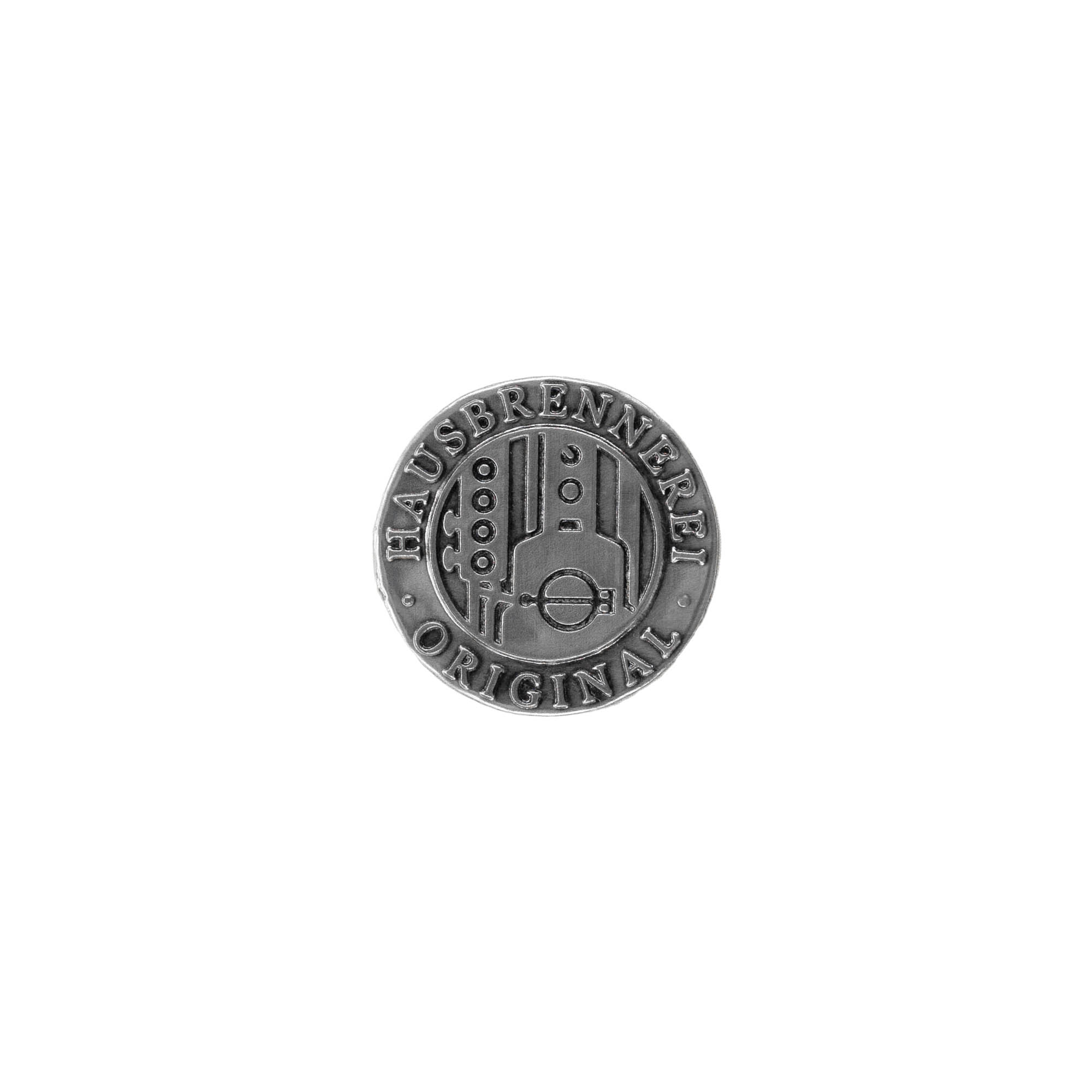 Etichetă de cositor „Distilerie de casă”, rotundă, metal, argintiu