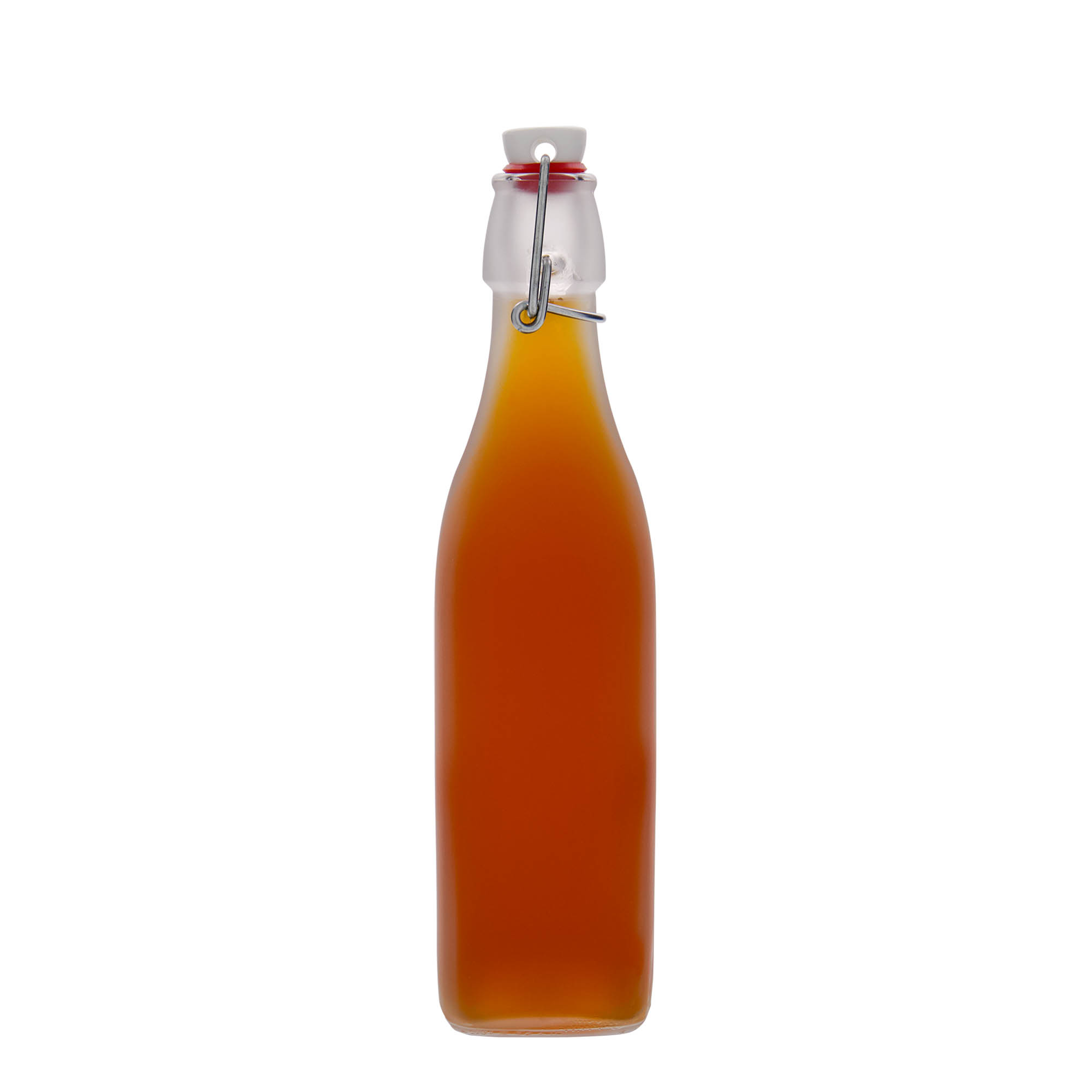 Sticlă de sticlă de 500 ml 'Swing, pătrată, albă, deschidere: închidere cu clemă