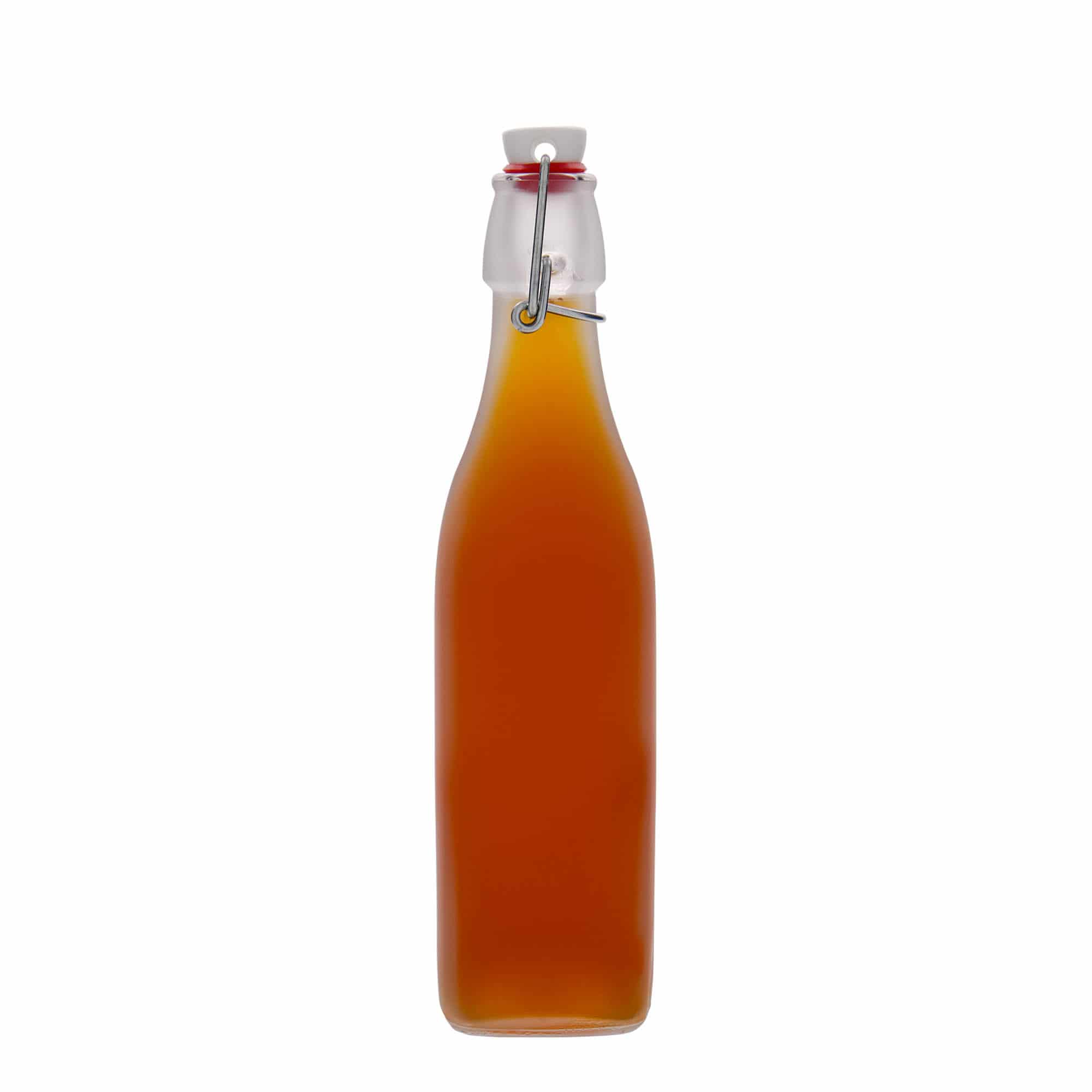 Sticlă de sticlă de 500 ml 'Swing, pătrată, albă, deschidere: închidere cu clemă