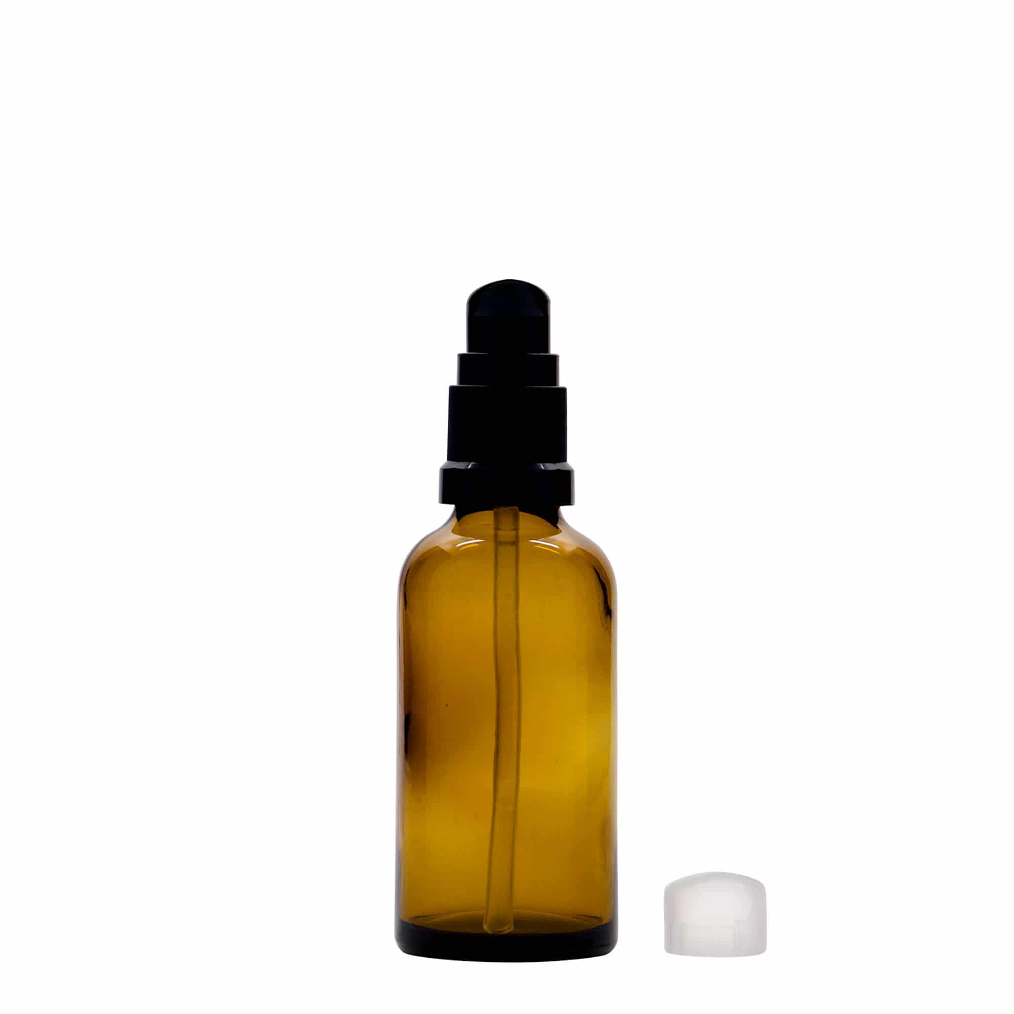 Flacon medical de 50 ml cu pompă pentru loțiune, sticlă, maro, gură: DIN 18