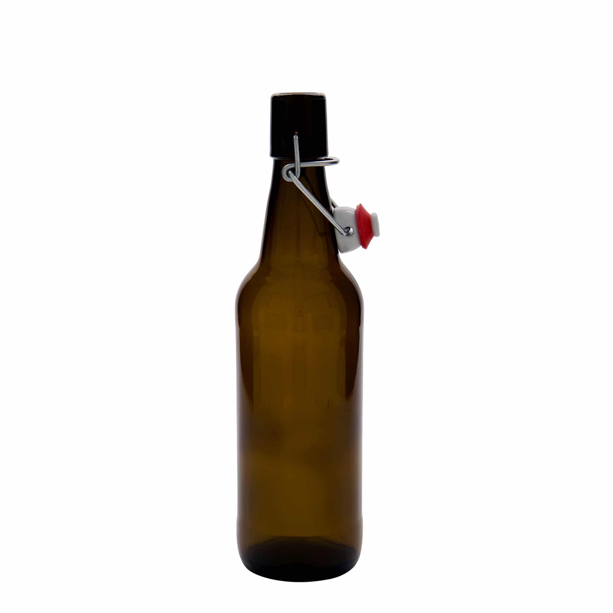 Sticlă de bere 500 ml, sticlă, maro, gât: capac cu clemă