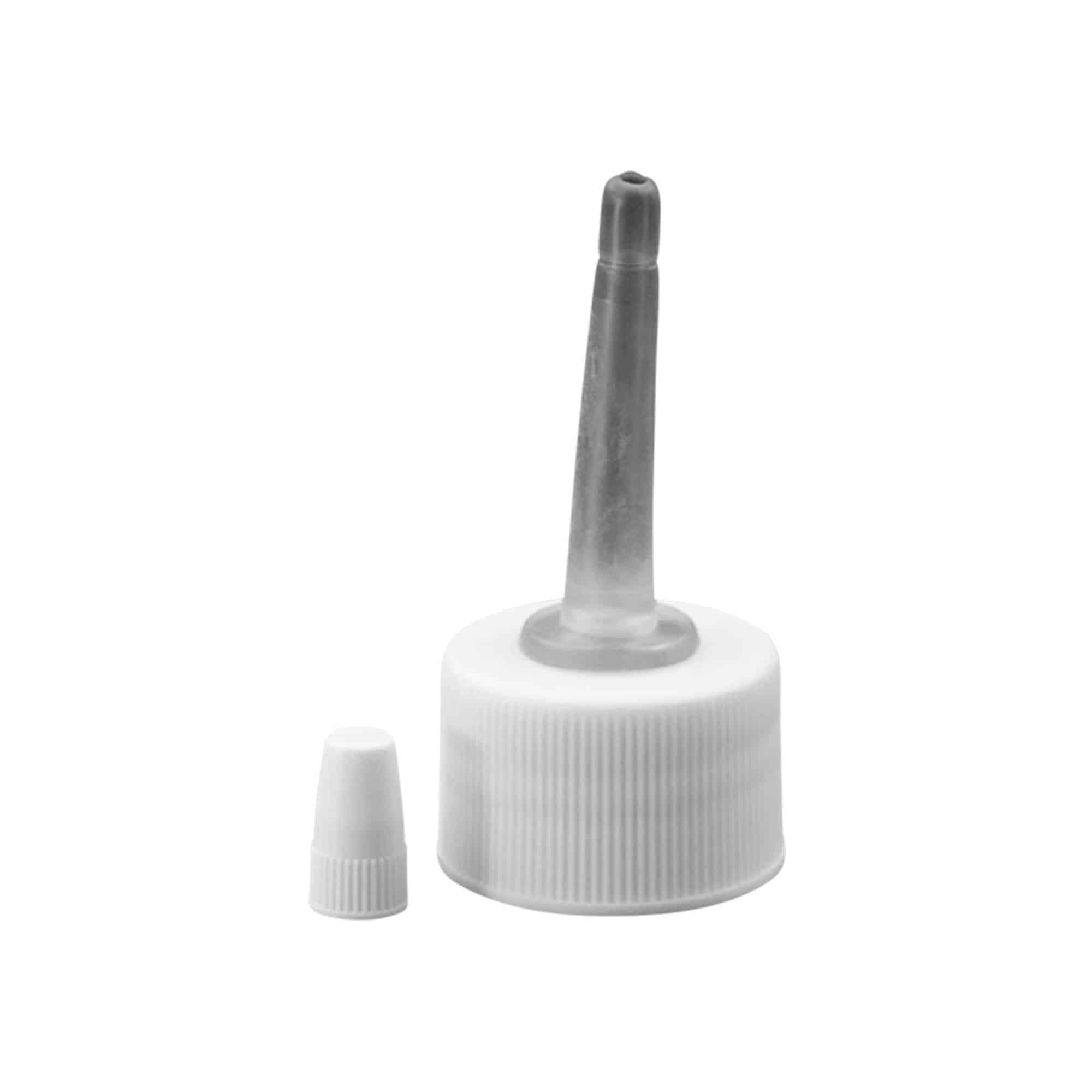 Capac cu filet și aplicator, plastic PP, alb, pentru gura: 24/410