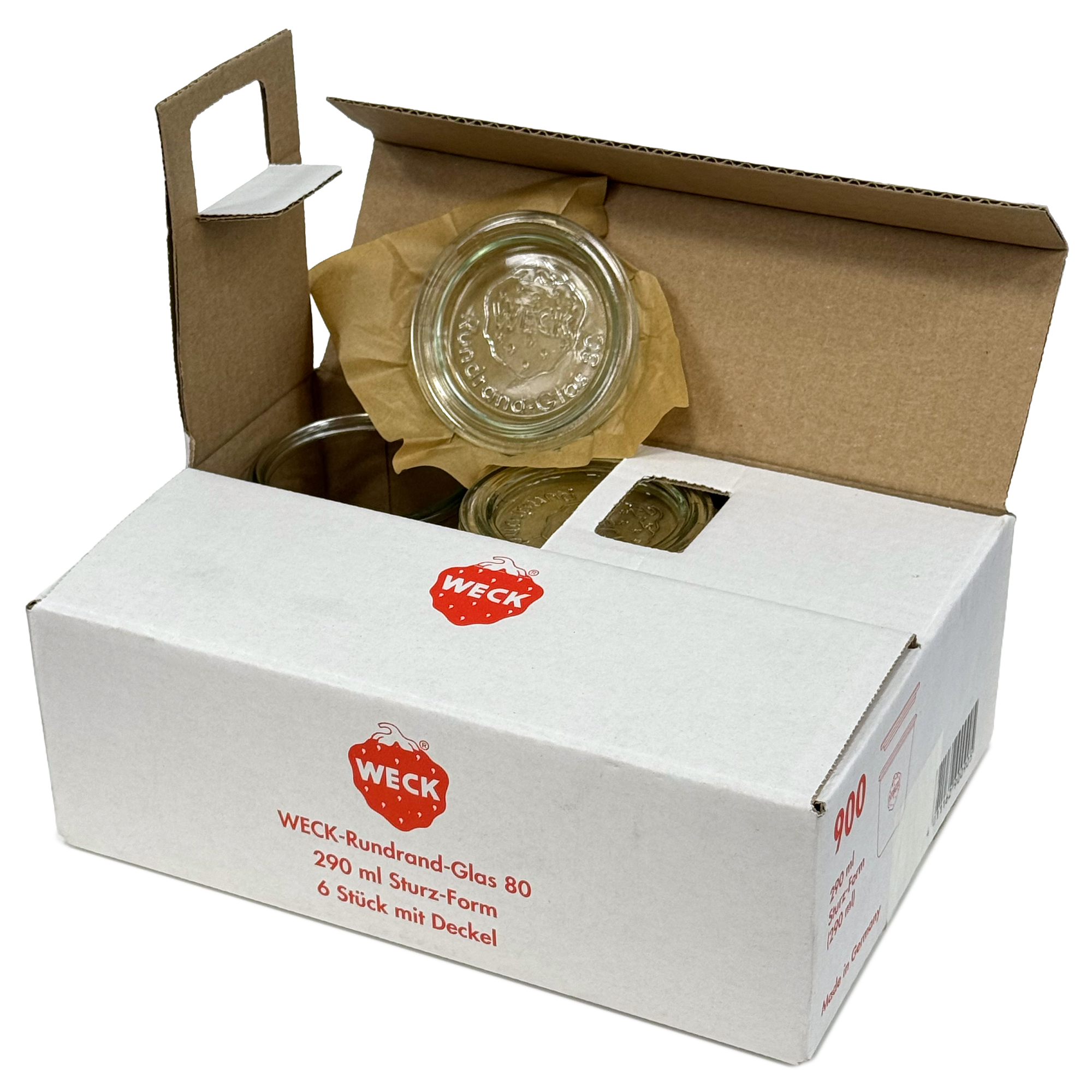 6x 290 ml borcan WECK cu gura largă înalt cu capac de sticlă RR 80