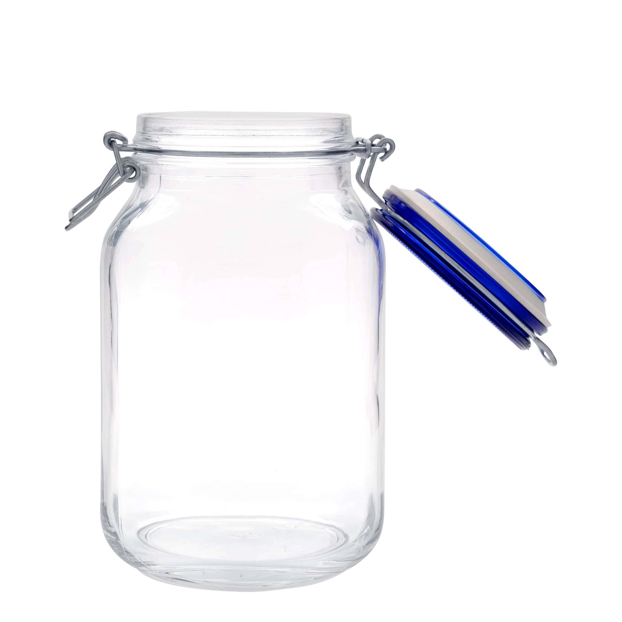 2.000 ml borcan cu clemă metalică „Fido” capac albastru, pătrat, gura: închidere cu clemă metalică 2.000 ml borcan cu clemă metalică „Fido” capac albastru, pătrat, gura: închidere cu clemă metalică