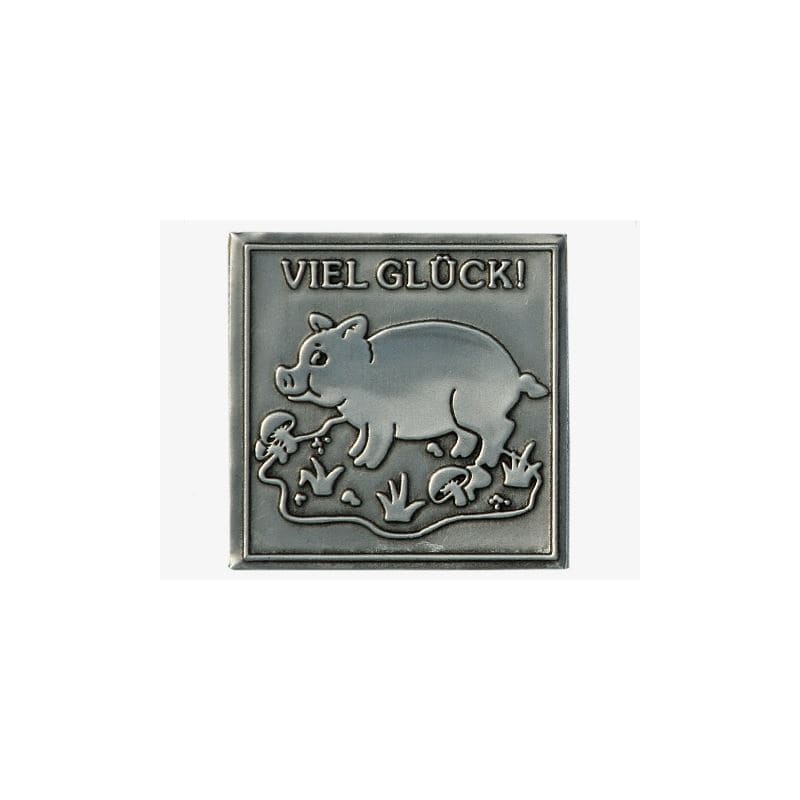 Etichetă de tablă „Mult noroc”, pătrată, metal, argintiu