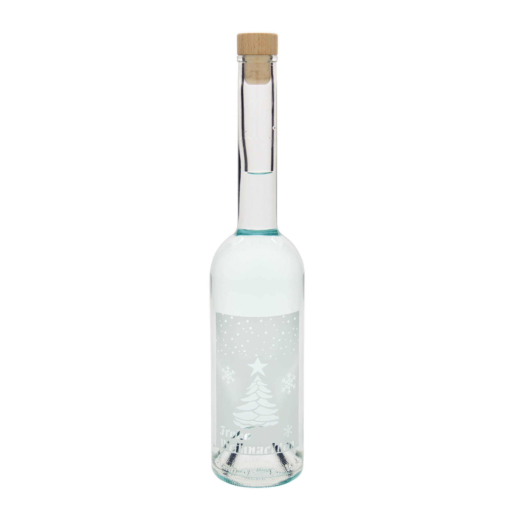 Sticlă de sticlă de 500 ml „Opera”, motiv: Crăciun alb, gură: dop de plută Sticlă de sticlă de 500 ml „Opera”, motiv: Crăciun alb, gură: dop de plută