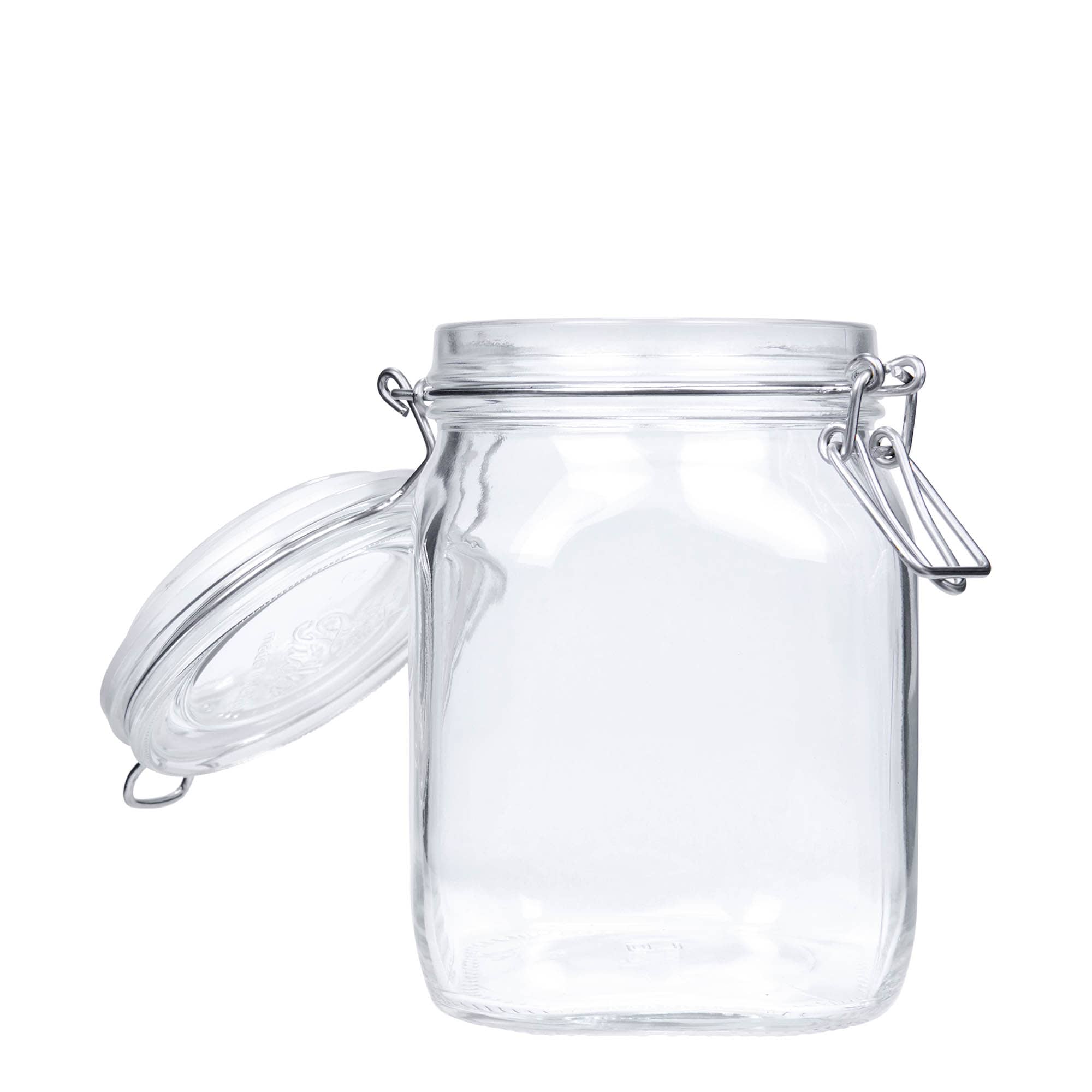 1.000 ml borcan cu clemă metalică „Fido”, pătrat, gura: închidere cu clemă metalică