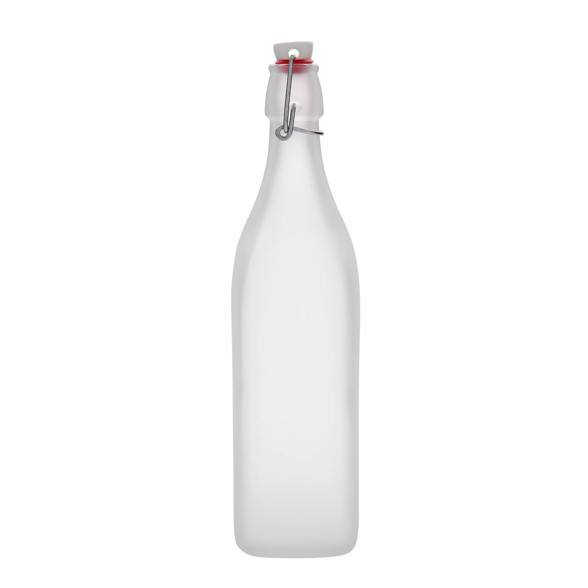 1.000 ml sticlă de sticlă „Swing, pătrată, înghețată, gât: închidere cu balama 1.000 ml sticlă de sticlă „Swing, pătrată, înghețată, gât: închidere cu balama