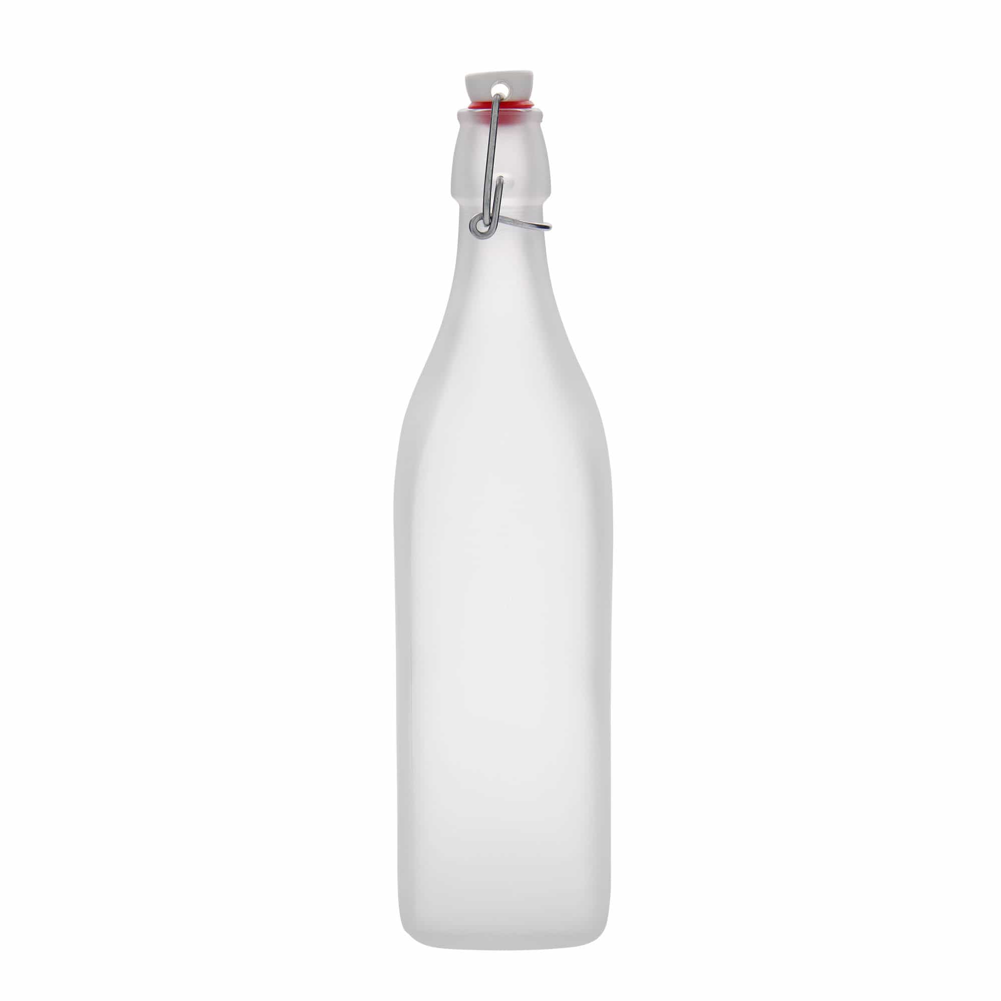 1.000 ml sticlă de sticlă „Swing, pătrată, înghețată, gât: închidere cu balama