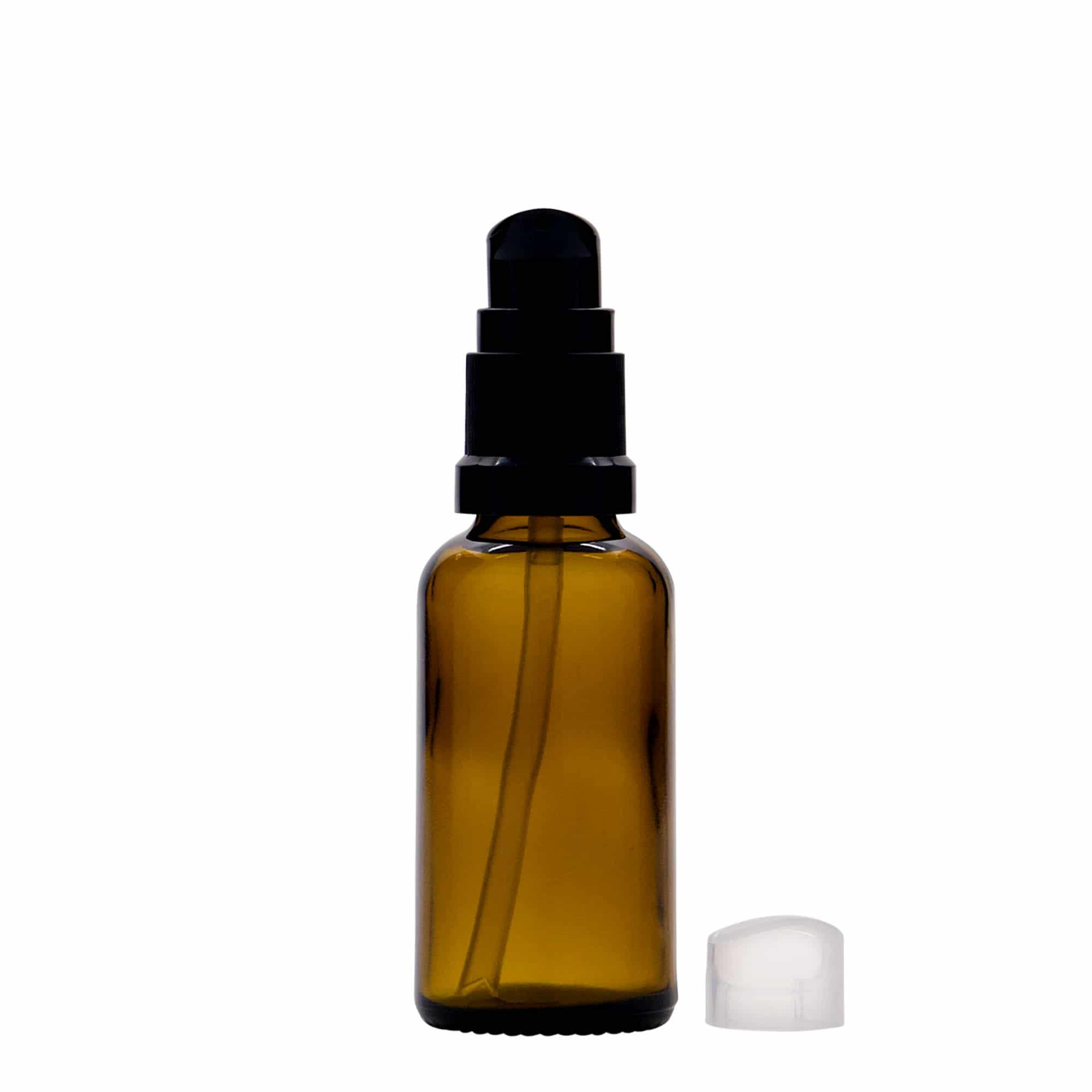 Flacon medical de 30 ml cu pompă pentru loțiune, sticlă, maro, gura: DIN 18