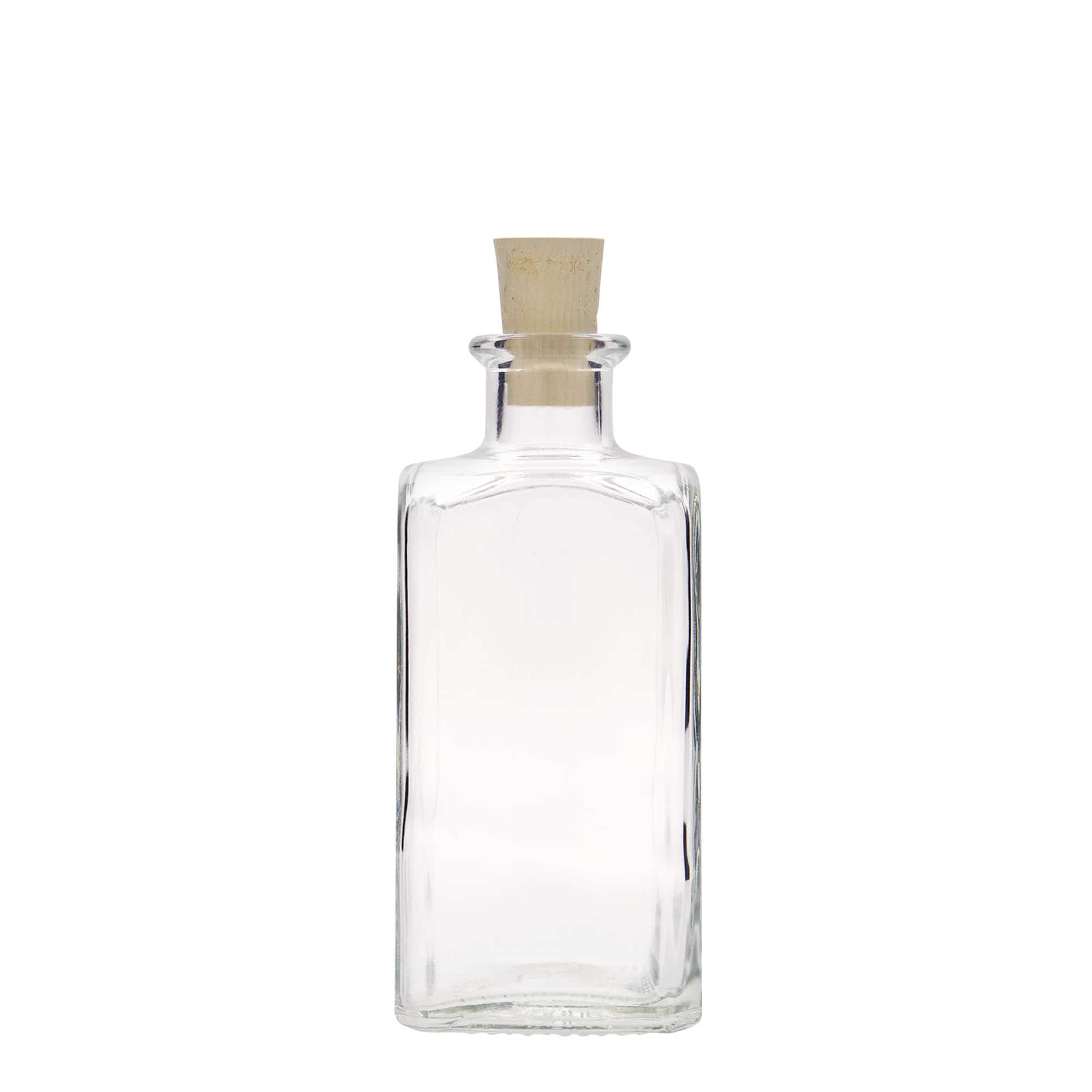 Sticlă de sticlă de 250 ml Apotheker Carré, pătrată, gât: plută