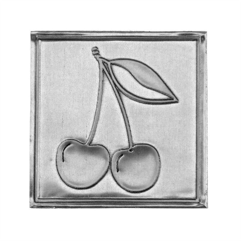 Etichetă de cositor „Cireașă”, pătrată, metal, argintiu Etichetă de cositor „Cireașă”, pătrată, metal, argintiu